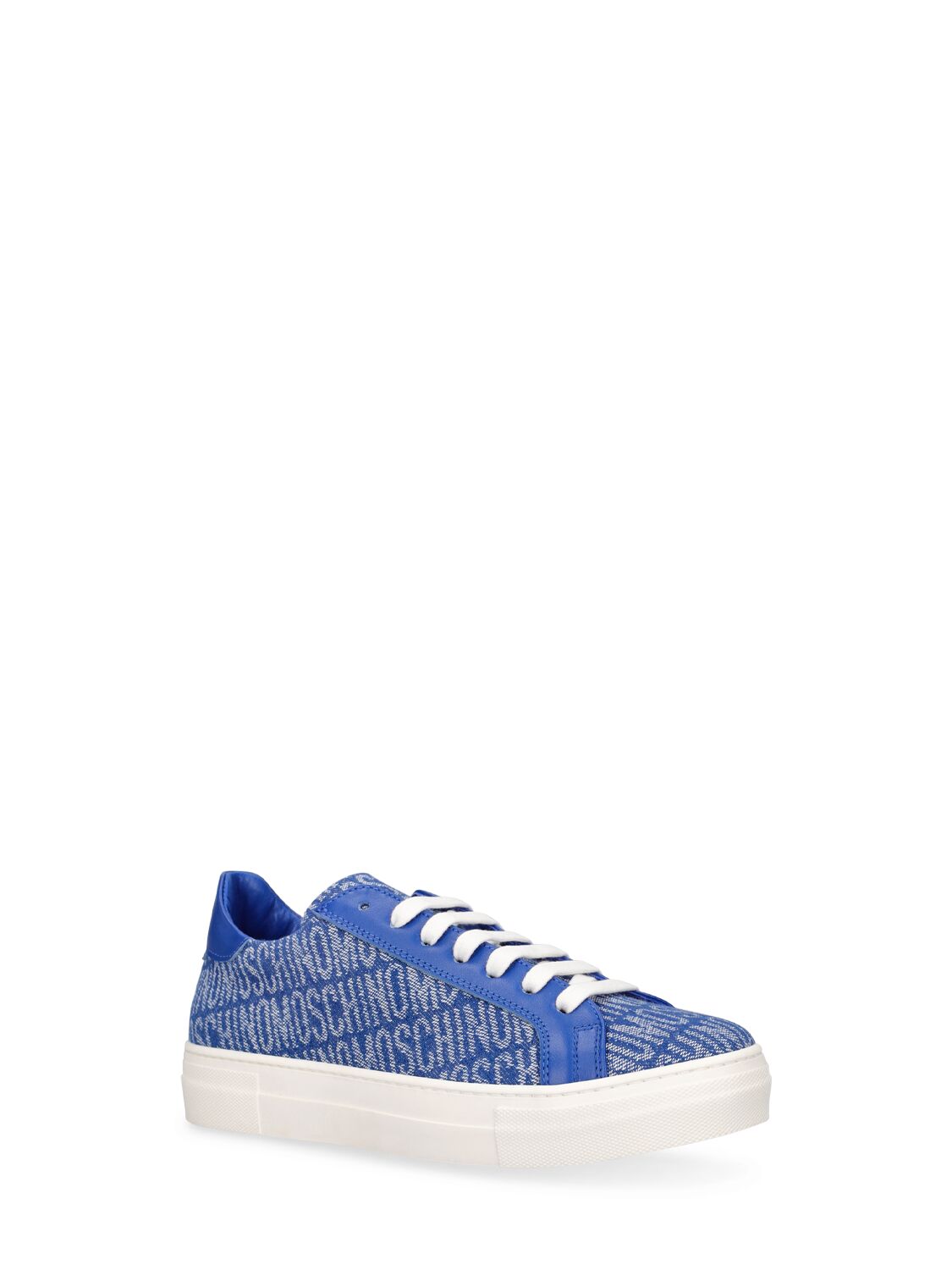 MOSCHINO LEATHER & DENIM LACE-UP SNEAKERS 