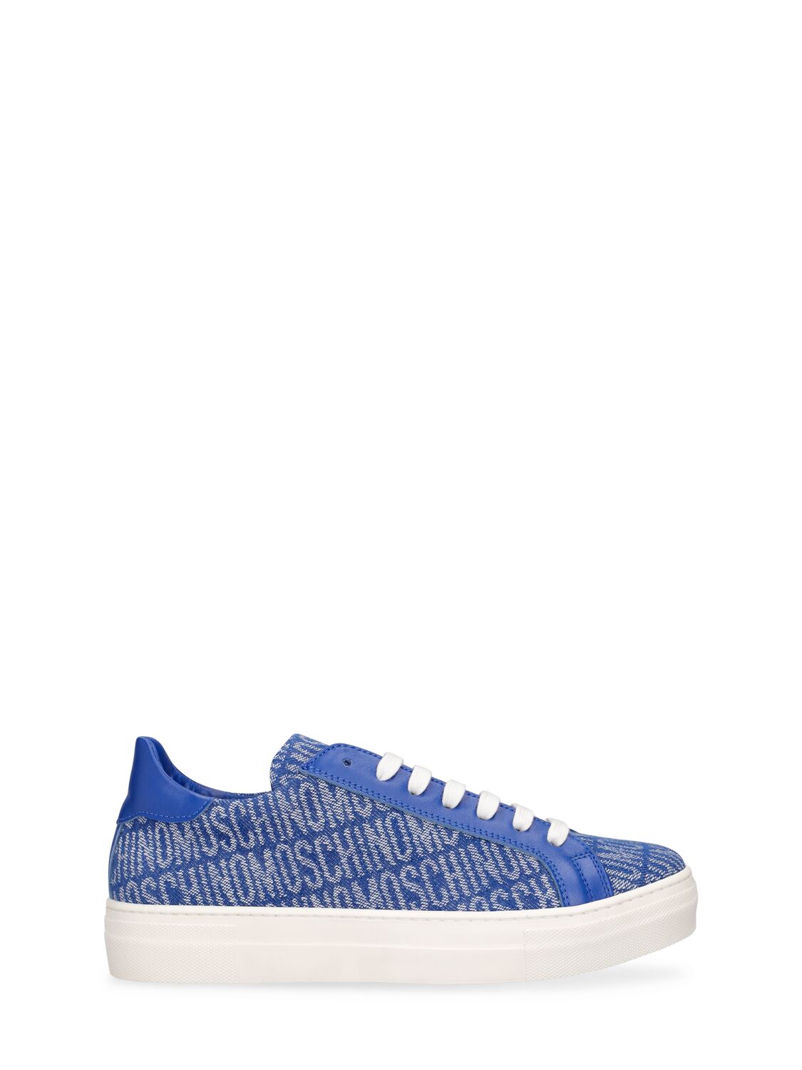 Image of Leather & Denim Lace-up Sneakers