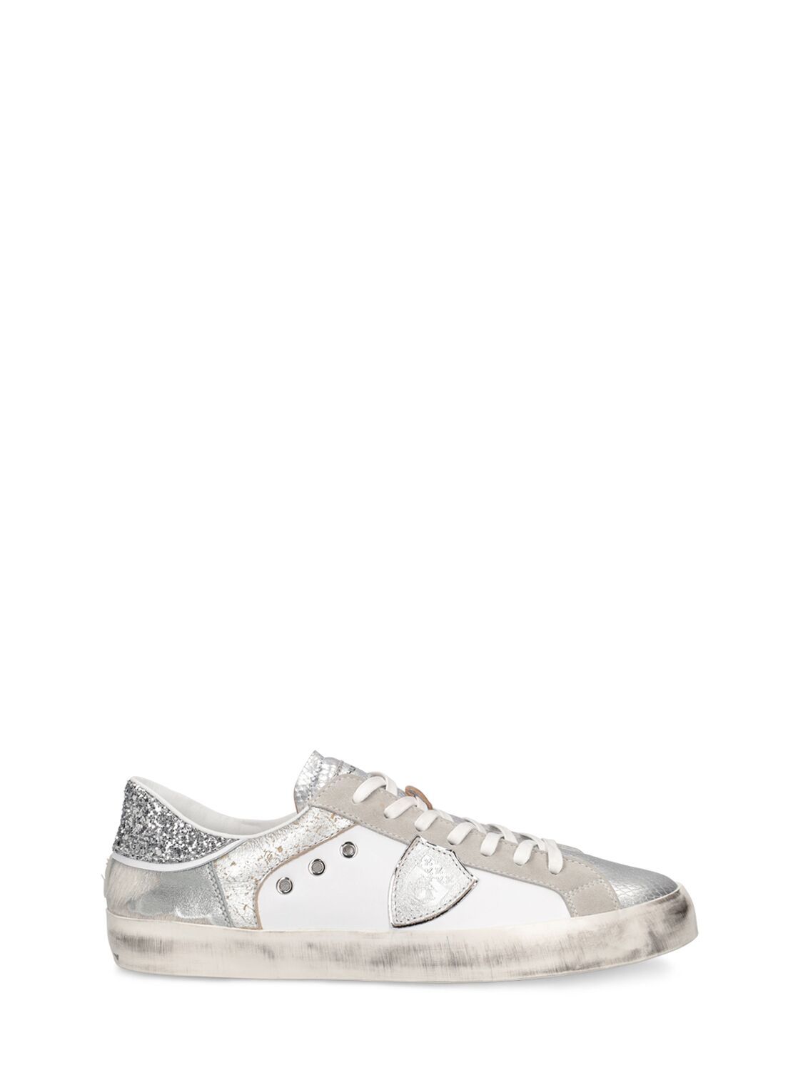 Philippe Model Kids' Paris Leather Lace-up Sneakers In White,silver