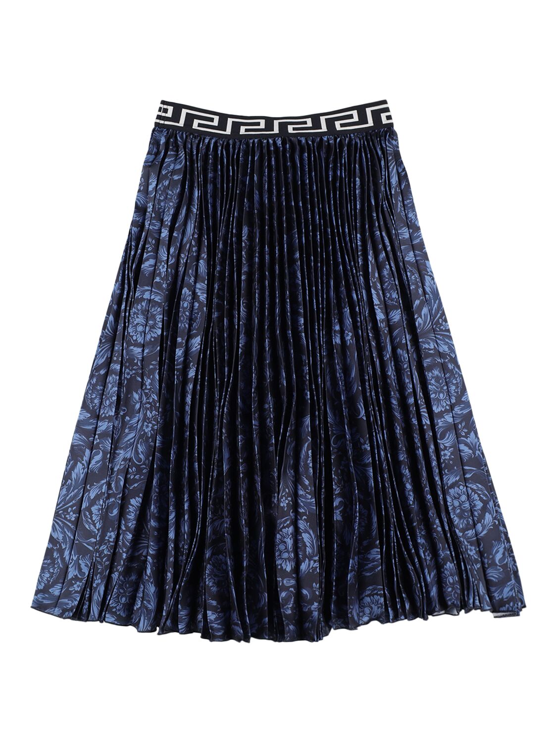 Shop Versace Barocco Print Cotton Twill Midi Skirt In Navy