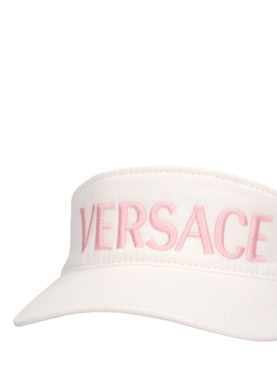 Shop Versace Cotton Drill Visor In Weiss,rosa