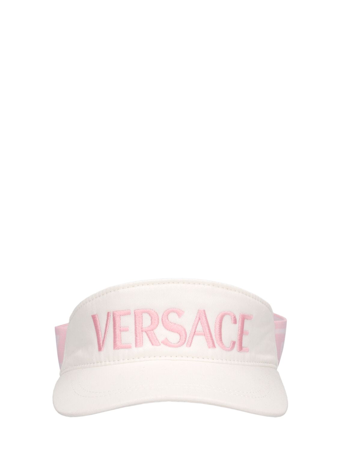 Versace Babies' 棉质斜纹遮阳帽 In Weiss,rosa