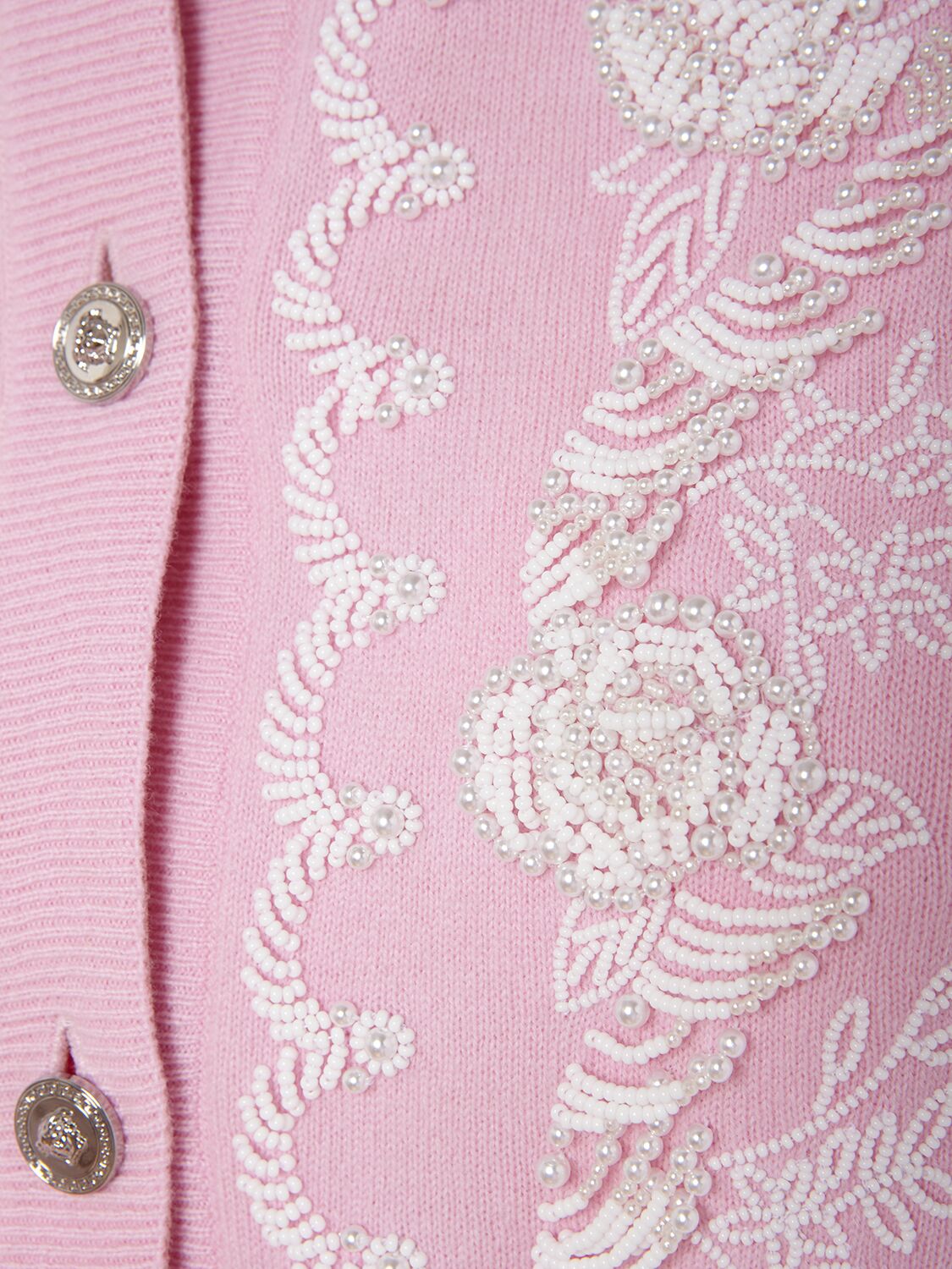 Shop Versace Knit Embroidered Cardigan In Pink