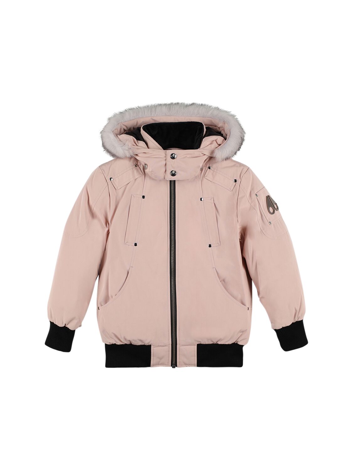 Moose Knuckles Babies' Nylon Down Bomber Jacket W/ Fur In Pink
