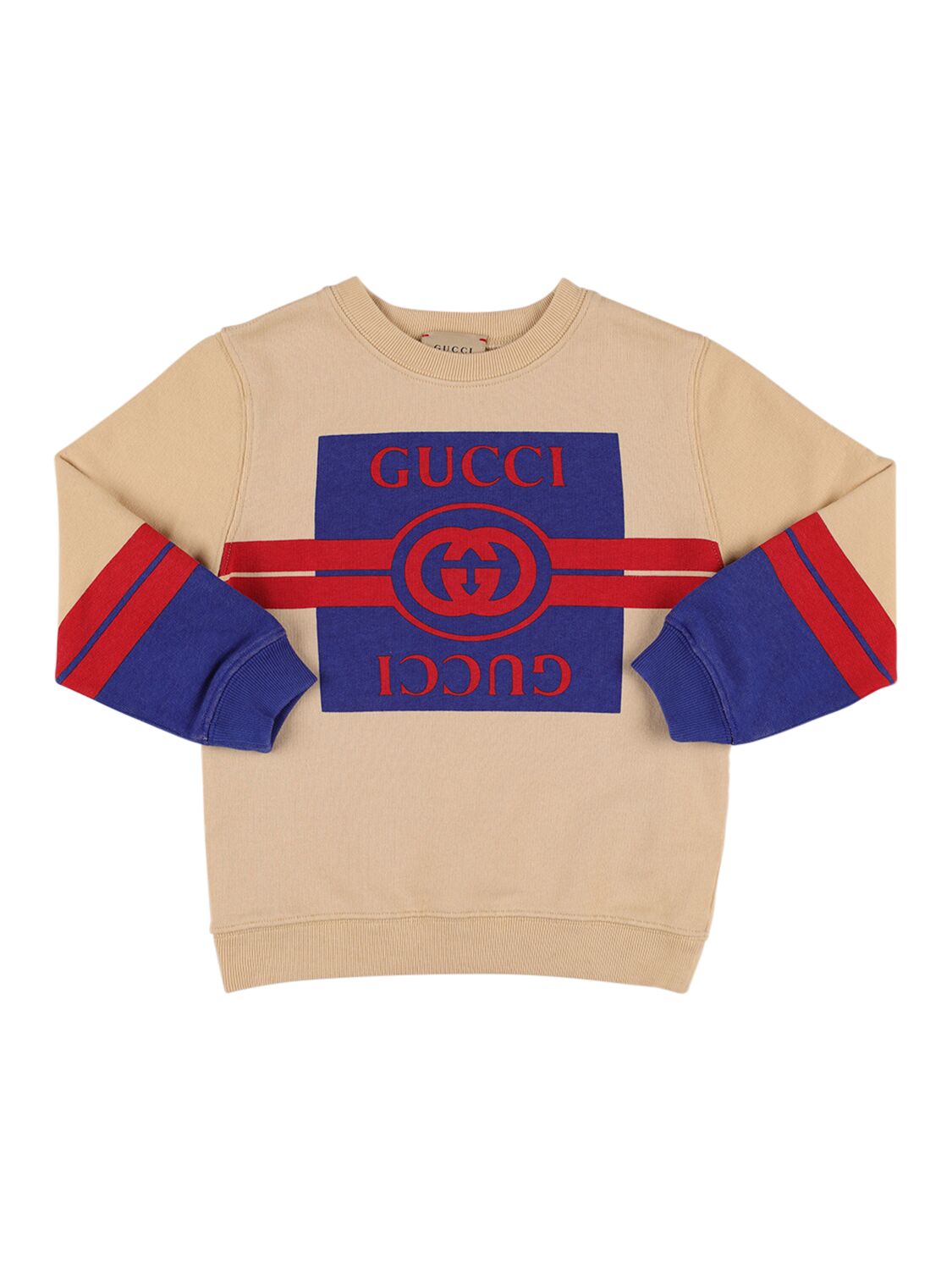 Gucci Kids' Felted Cotton Sweatshirt In Creme,multi