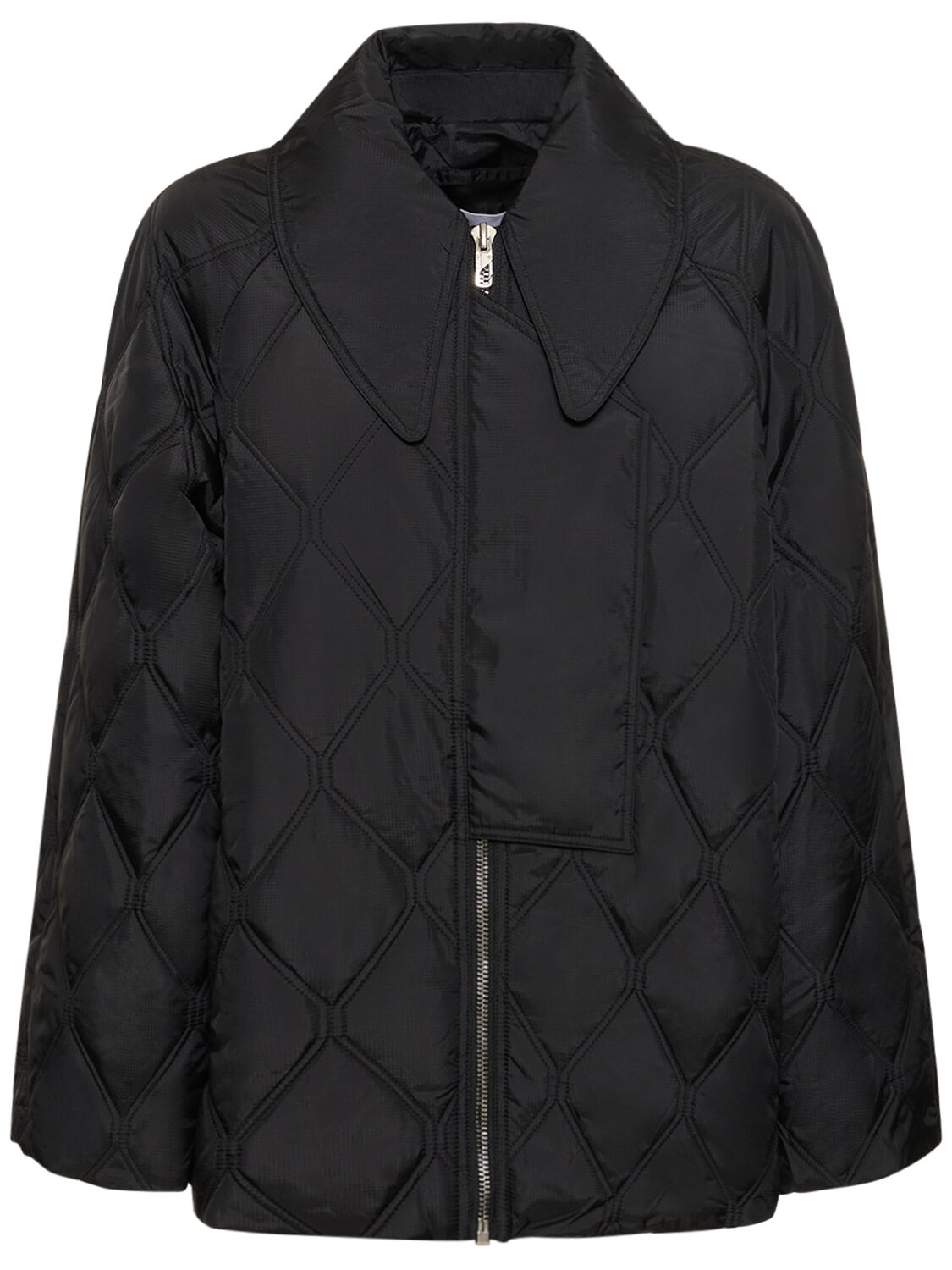 Shop Ganni Quilted Ripstop Jacket In Black