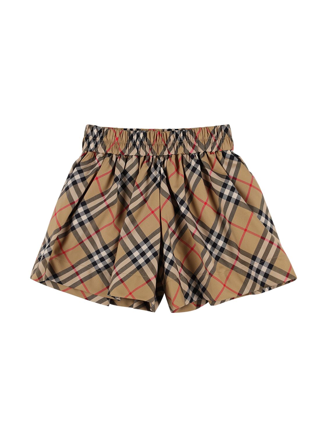 Image of Check Print Pleated Cotton Blend Shorts
