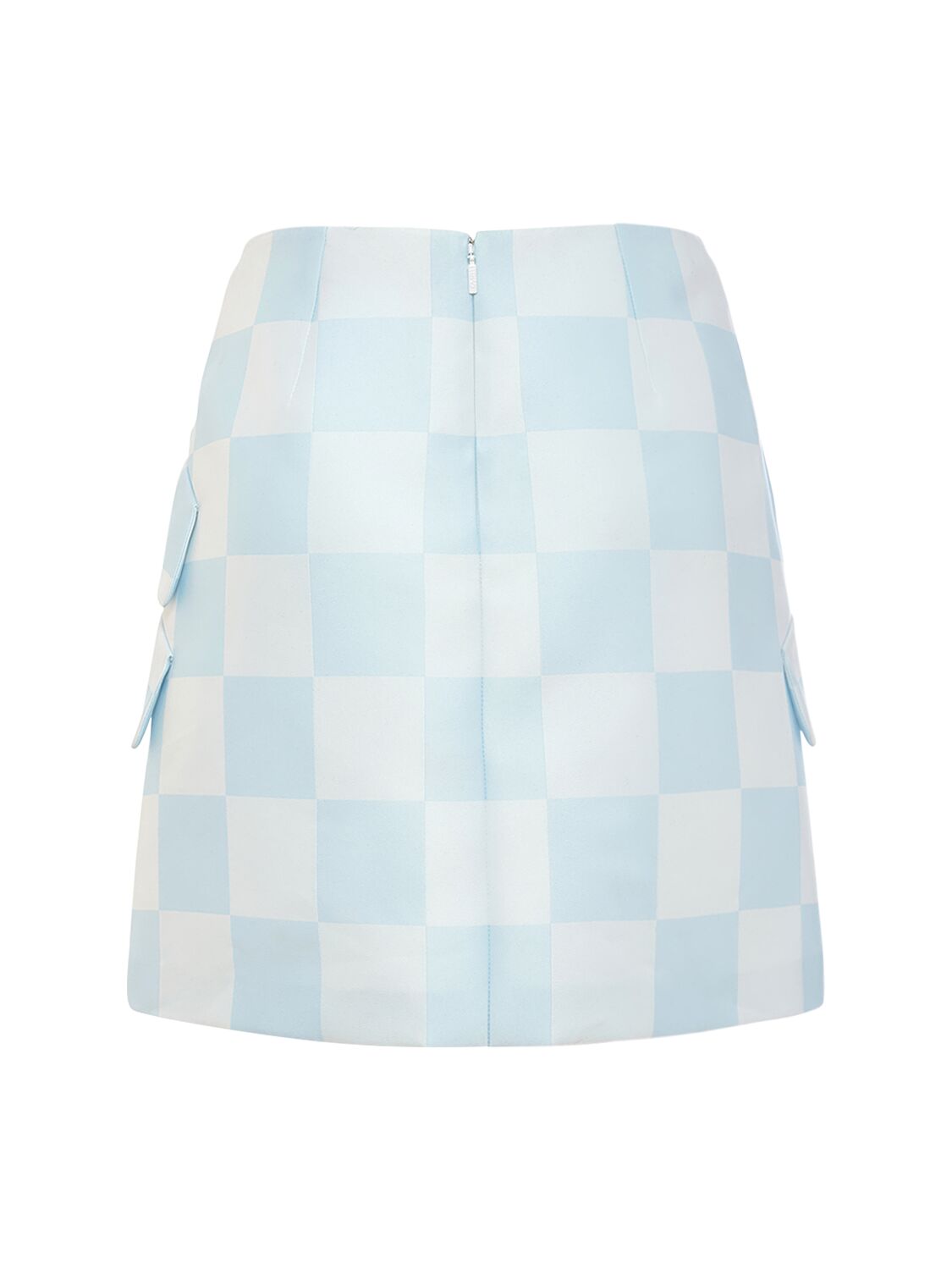 Shop Versace Big Damier Silk Blend Duchesse Skirt In Light Blue