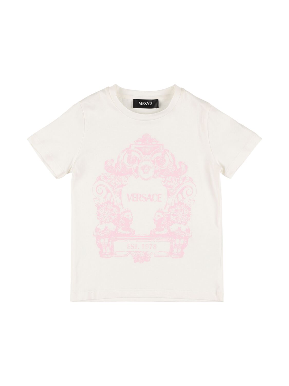 Versace Kids' Logo Print Cotton Jersey T-shirt In White,pink