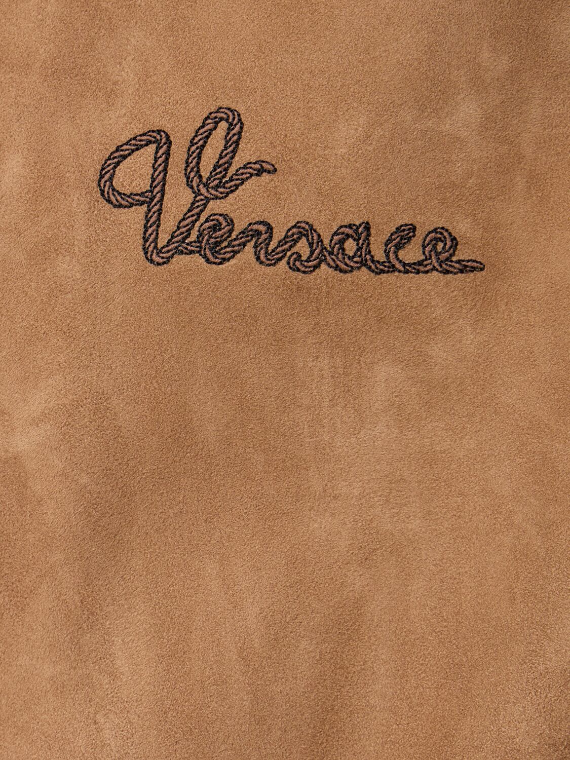 Shop Versace Suede Jacket W/logo In Camel
