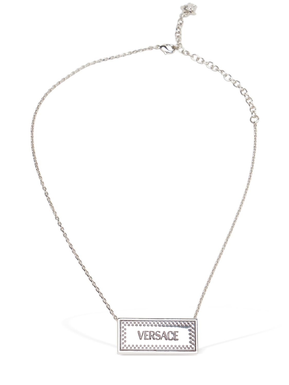 Versace Metal Necklace Logo Plaque In 4j750-palladium