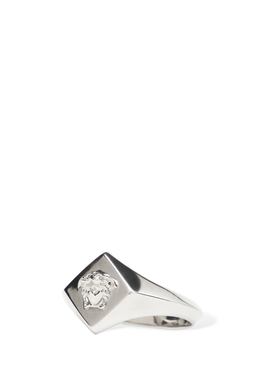 Shop Versace Metal Logo Ring In 3j030-palladium