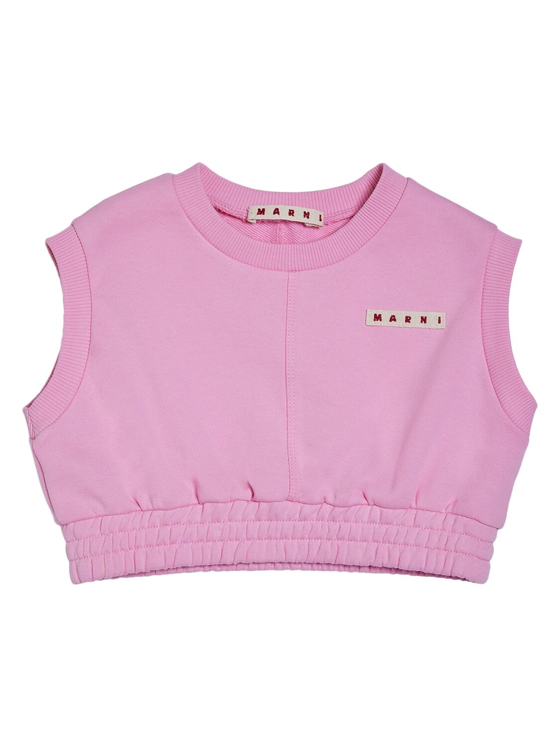 Marni Junior Kids' Logo Cotton Crop Sleeveless Sweatshirt In Pink