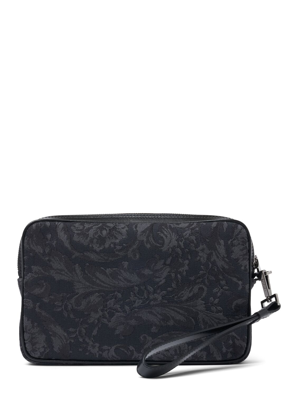 Shop Versace Jacquard Logo Zipped Pouch In Black Black