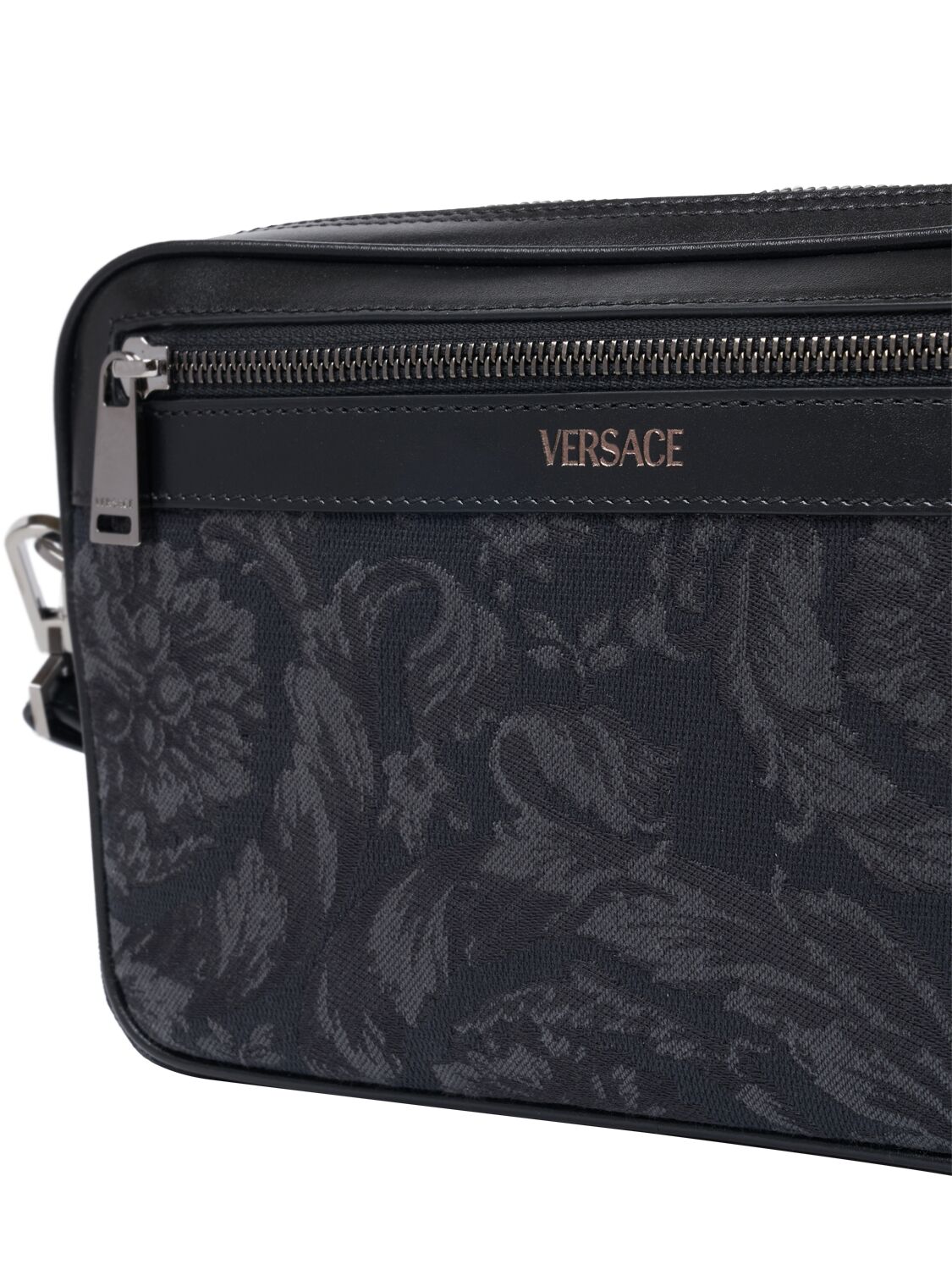 Shop Versace Jacquard Logo Zipped Pouch In Black Black