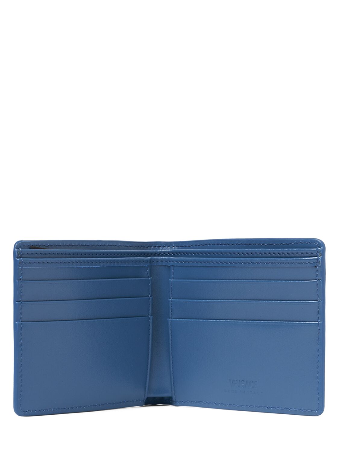 Shop Versace Jacquard & Leather Logo Bifold Wallet In Light Blue