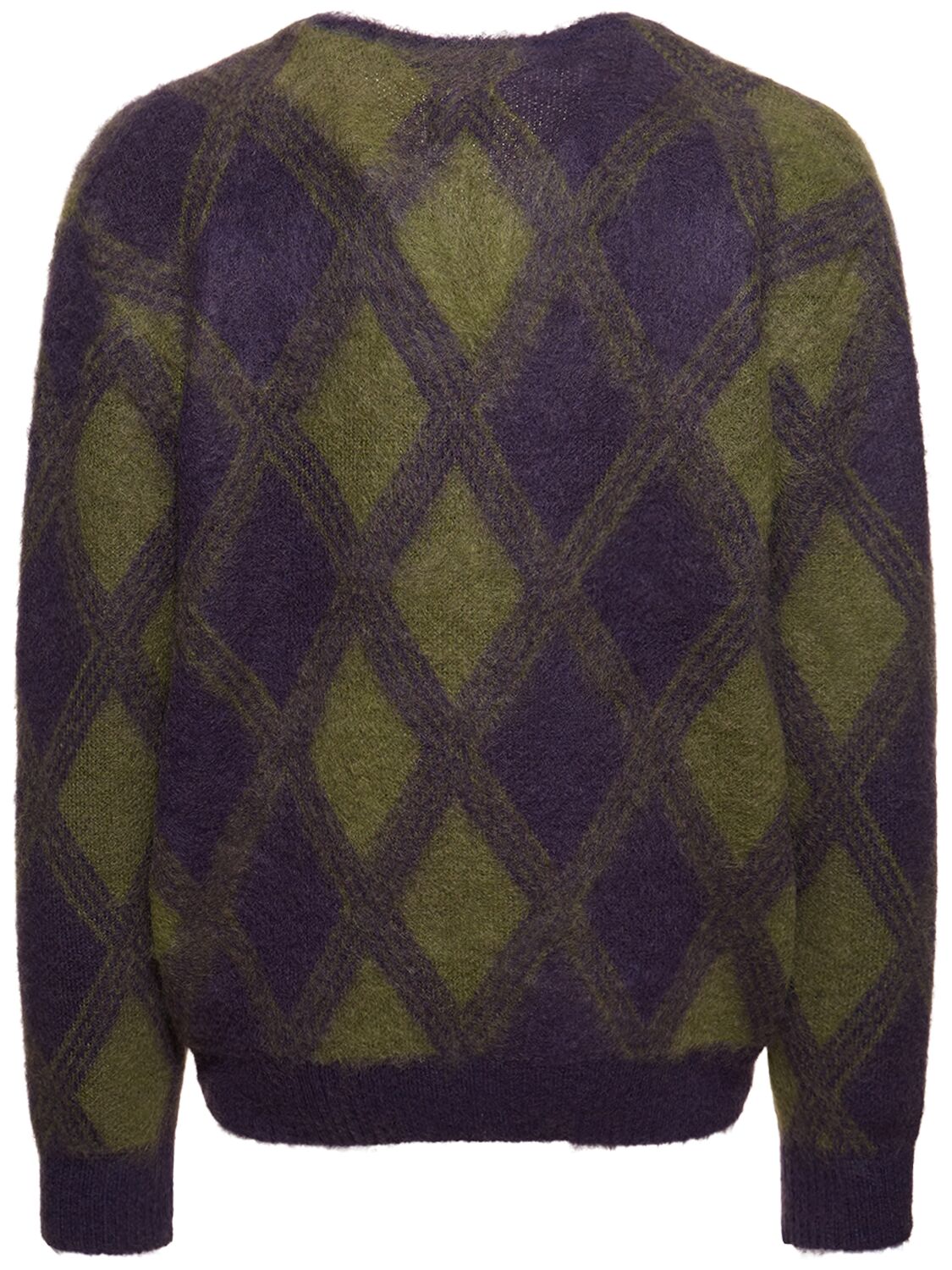 Shop Needles Argyle Mohair Blend Cardigan In Purple,green