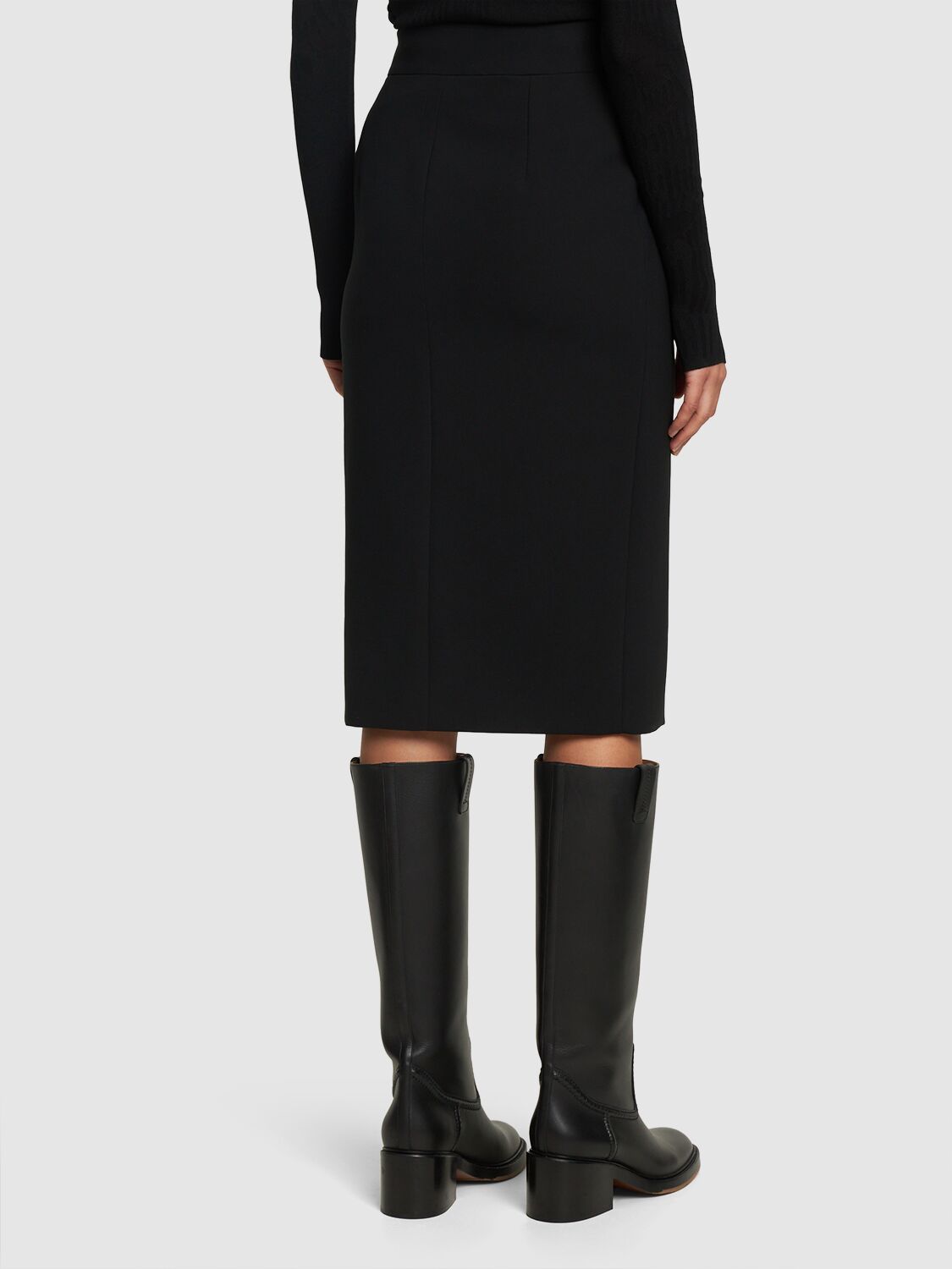 Shop Moschino Stretch Crepe Midi Skirt In Black