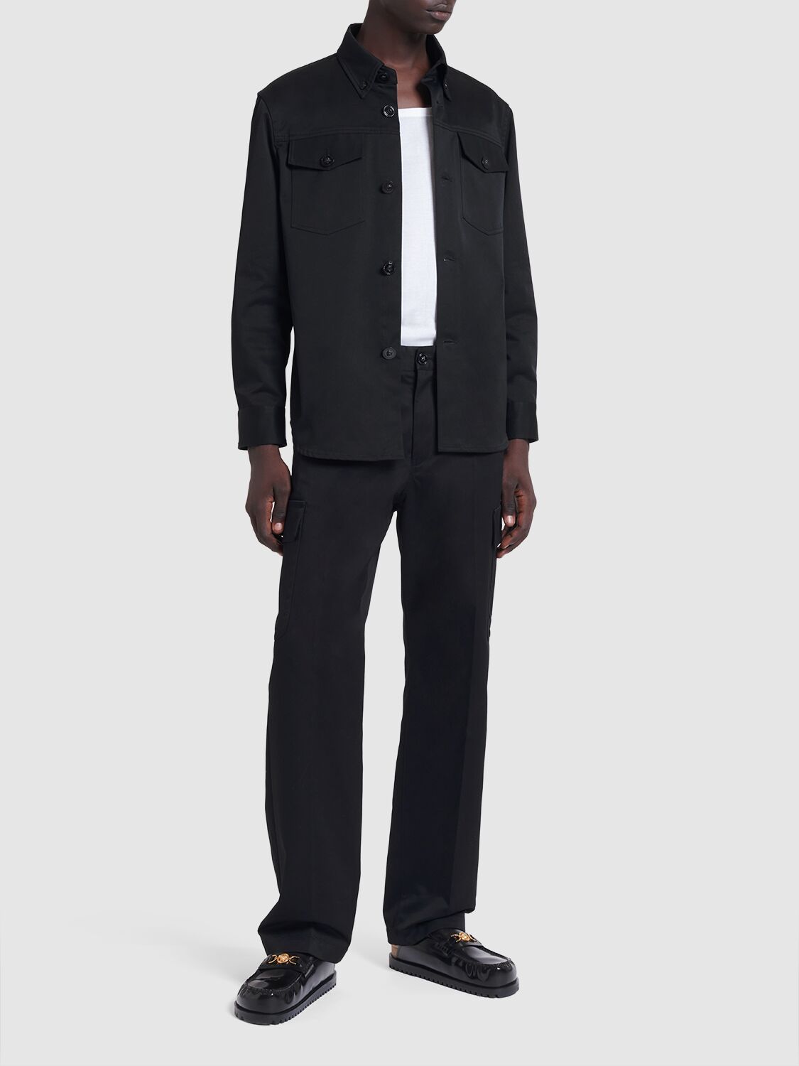 Shop Versace Tailored Wool Twill Formal Pants In Black