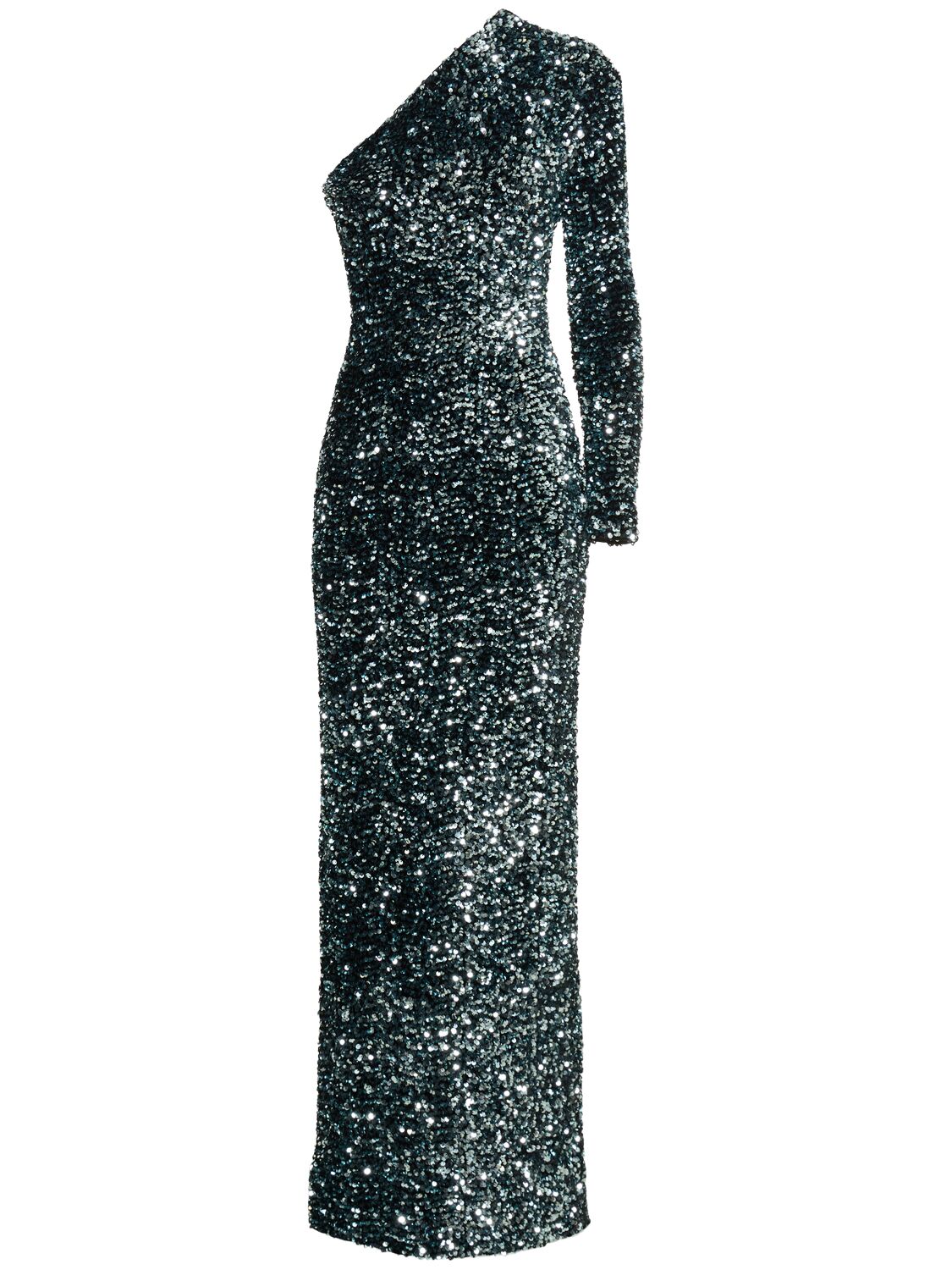 Solace London Romy Sequin-embellished Velvet Gown In 실버