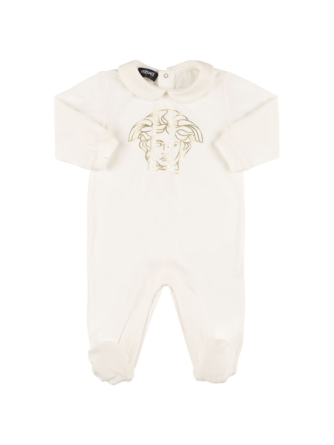 Versace Babies' Printed Cotton Jersey Romper In 화이트,골드