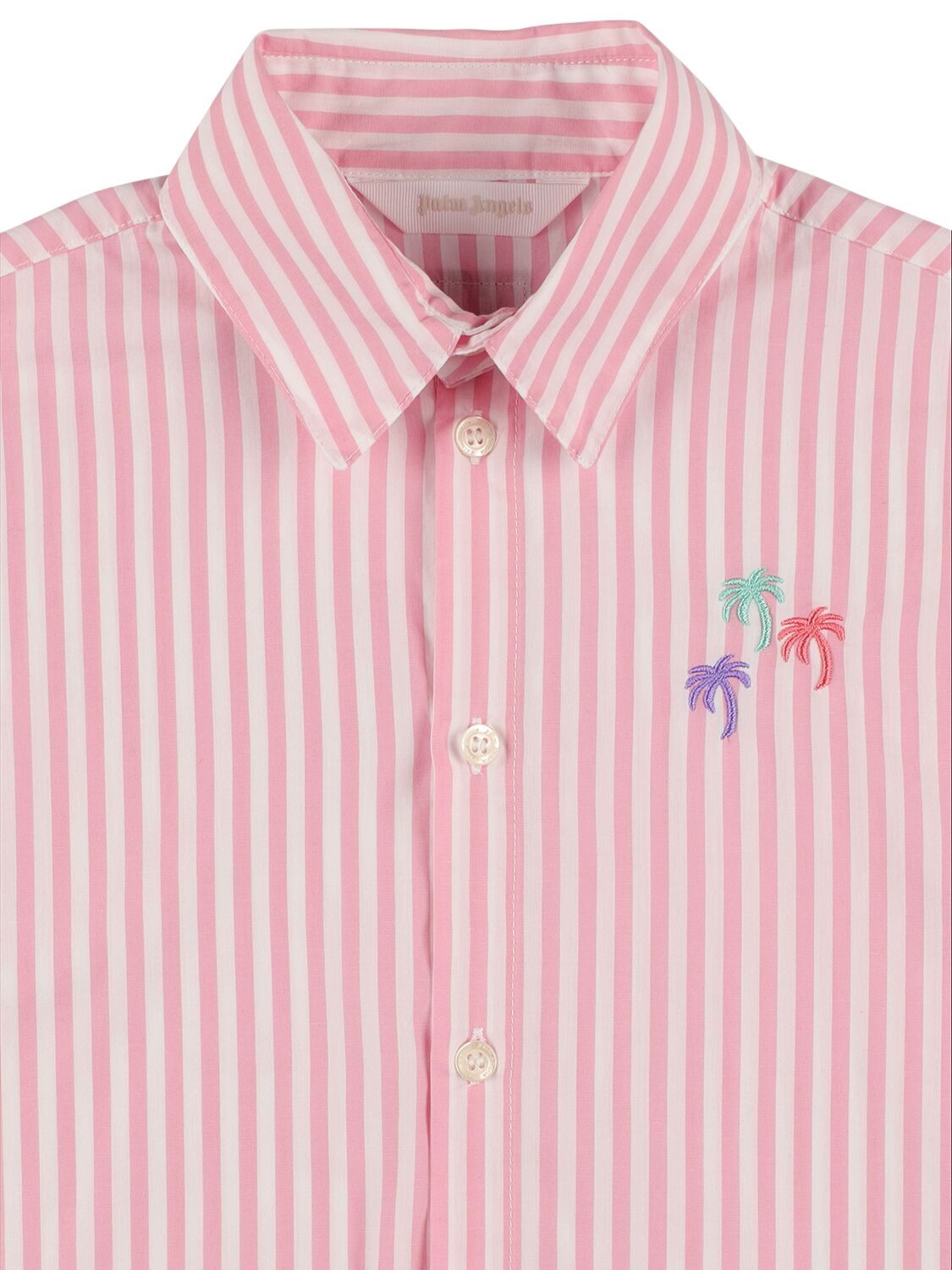 Shop Palm Angels 3 Palms Striped Cotton Crop Shirt In Rose