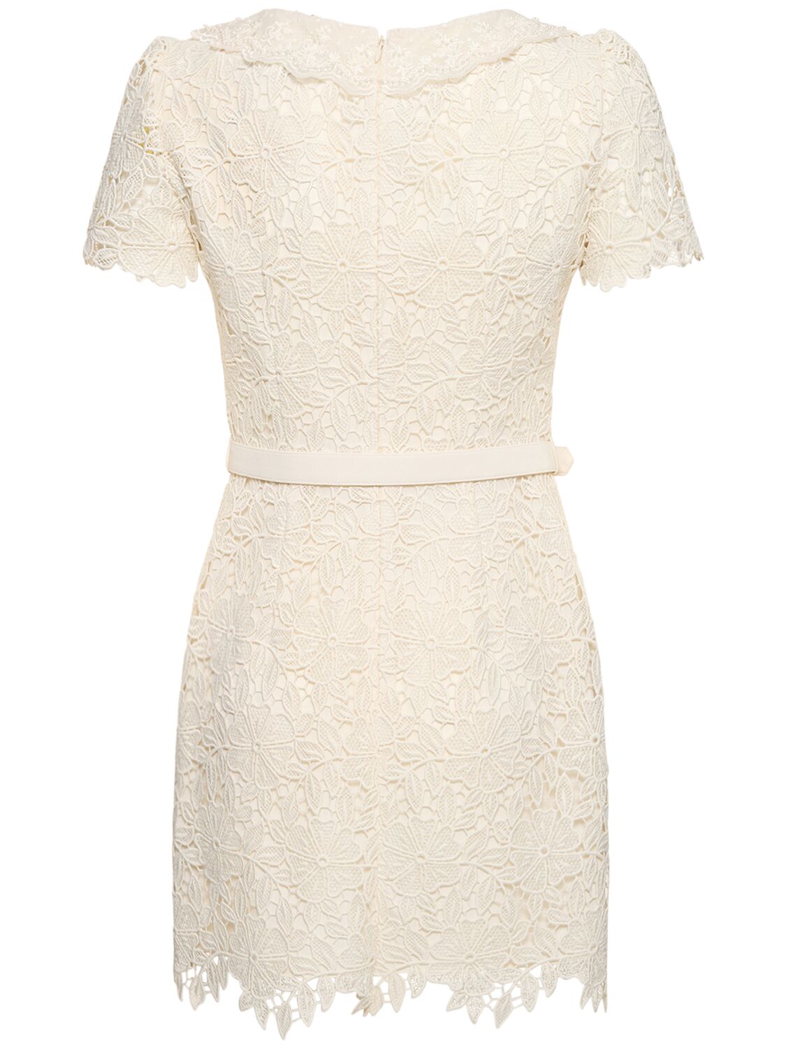Shop Self-portrait Short Sleeve Lace Mini Dress In White