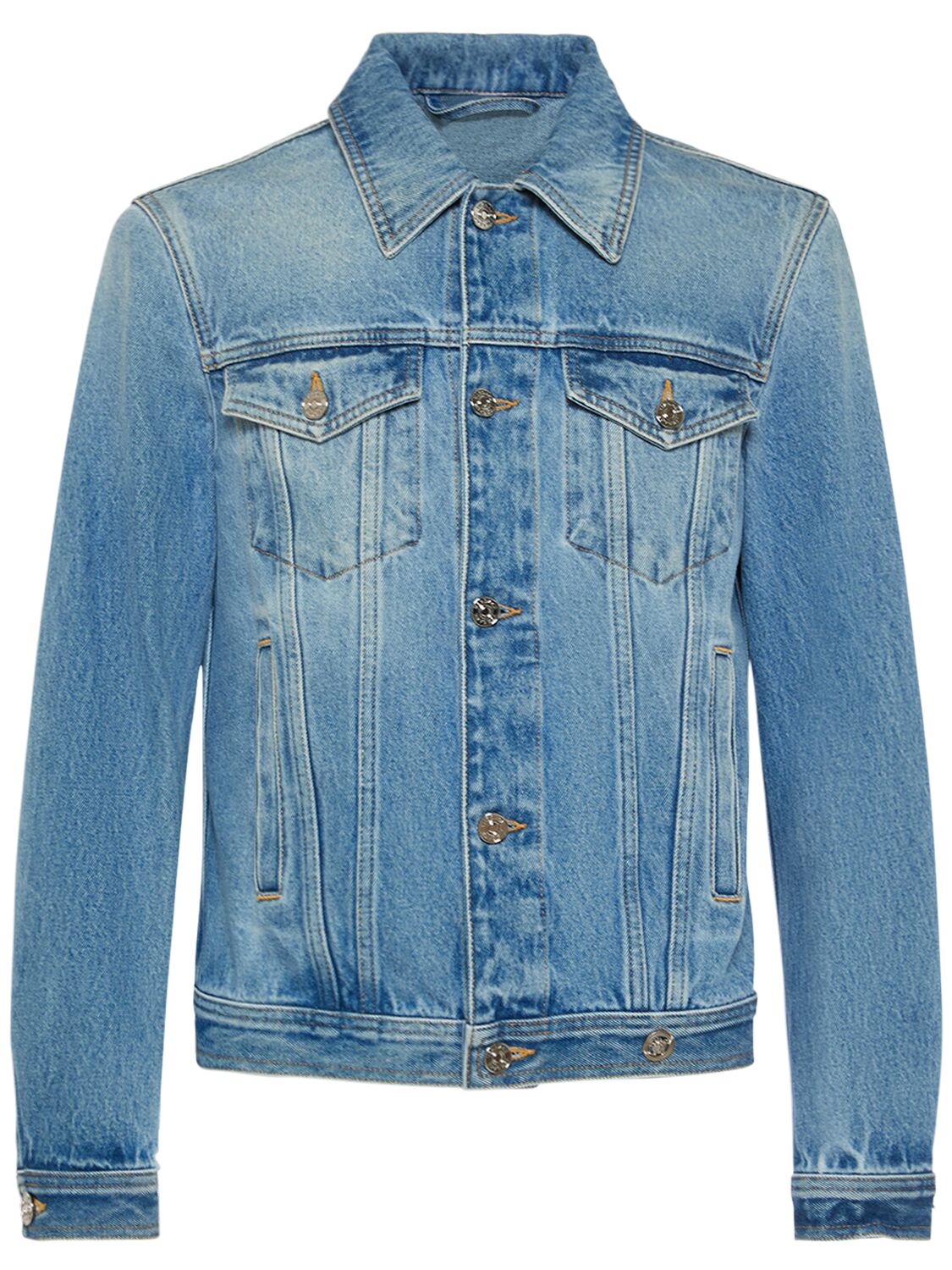 Versace Stonewashed Denim Jacket In Washed Blue