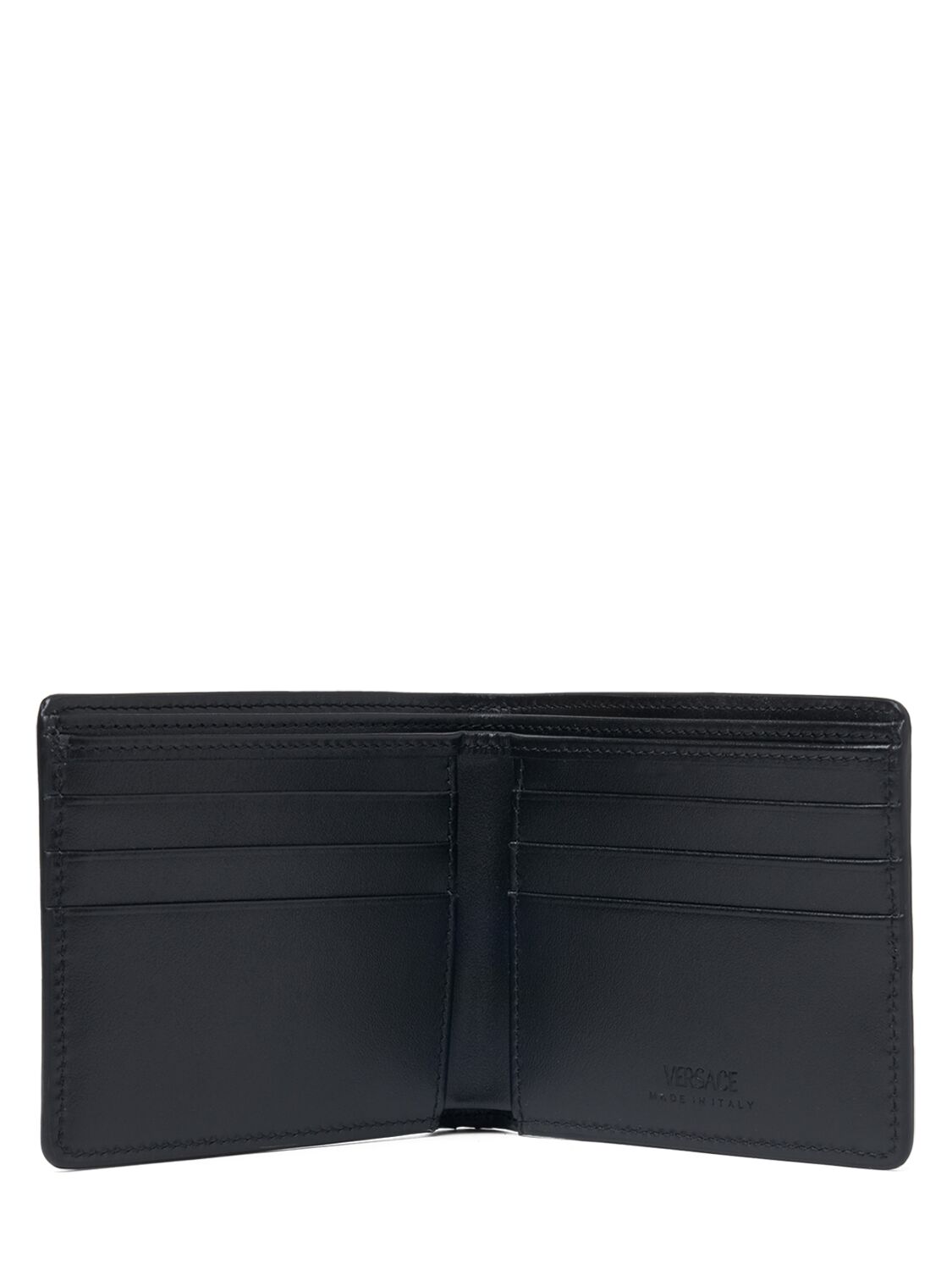 Shop Versace Jacquard & Leather Logo Bifold Wallet In Black Black