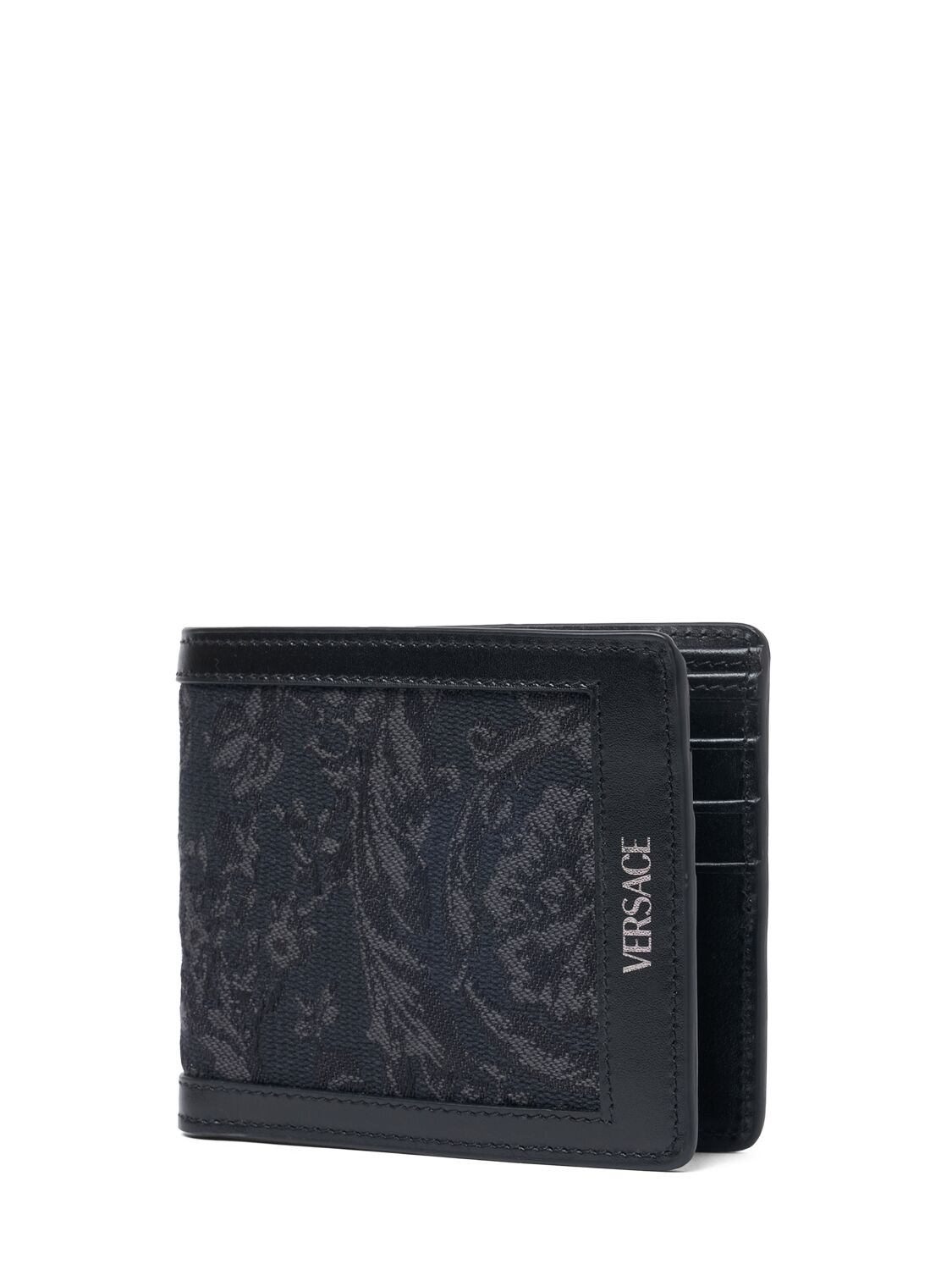 Shop Versace Jacquard & Leather Logo Bifold Wallet In Black Black