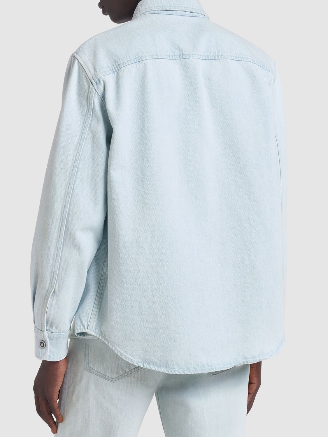 Shop Versace Bleached Cotton Denim Shirt In Light Blue