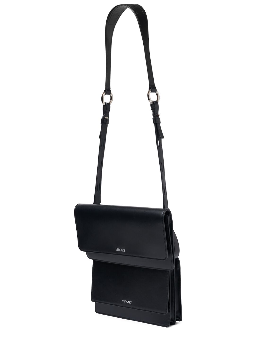 Shop Versace Leather Crossbody Bag In Black,palladium