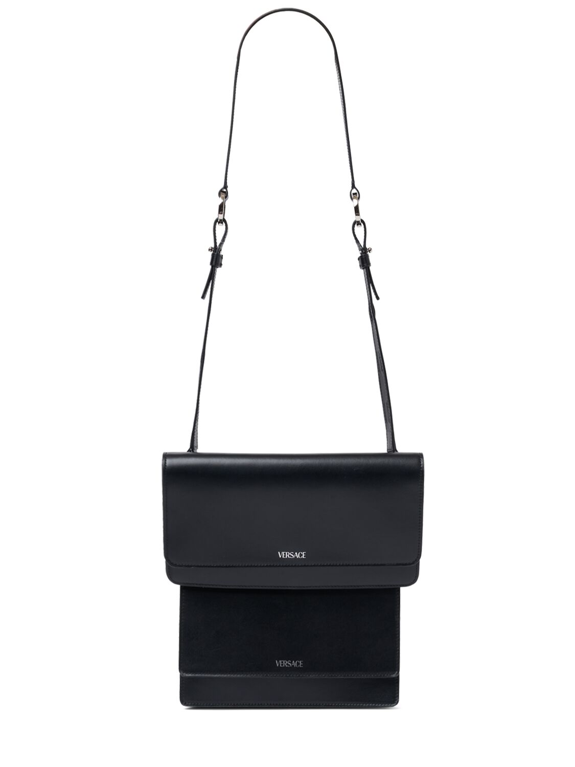 Versace Leather Crossbody Bag In Black,palladium