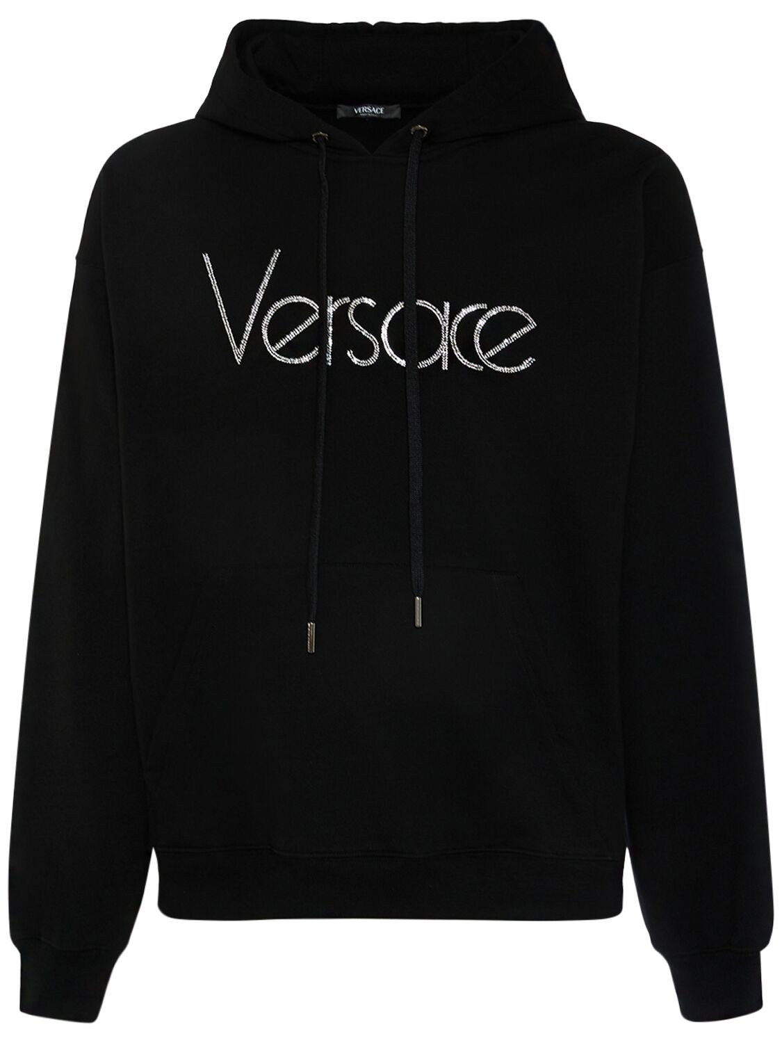 Shop Versace Cotton Jersey Logo Hoodie In Black