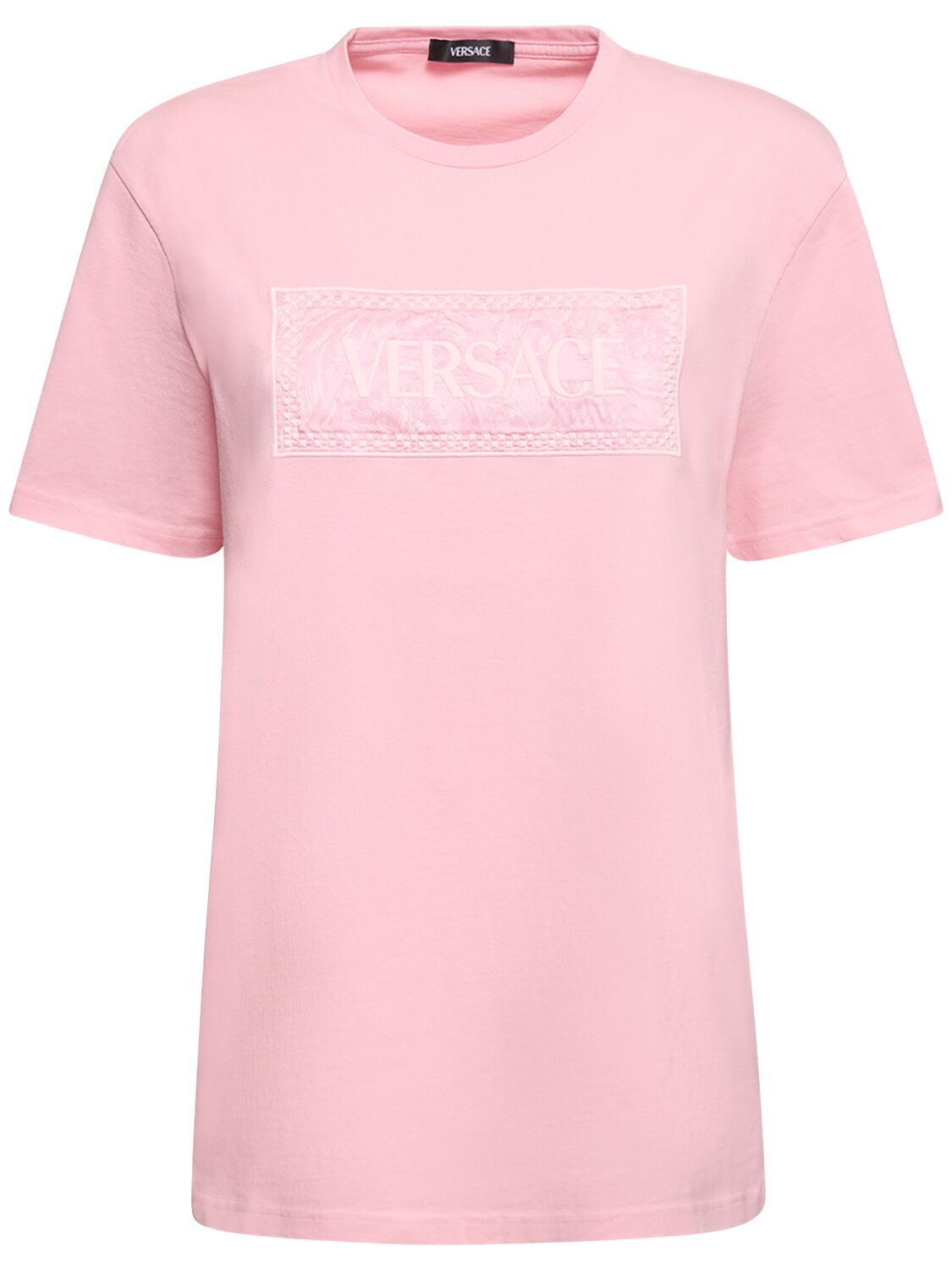 Shop Versace Barocco Logo Cotton Jersey T-shirt In Light Pink