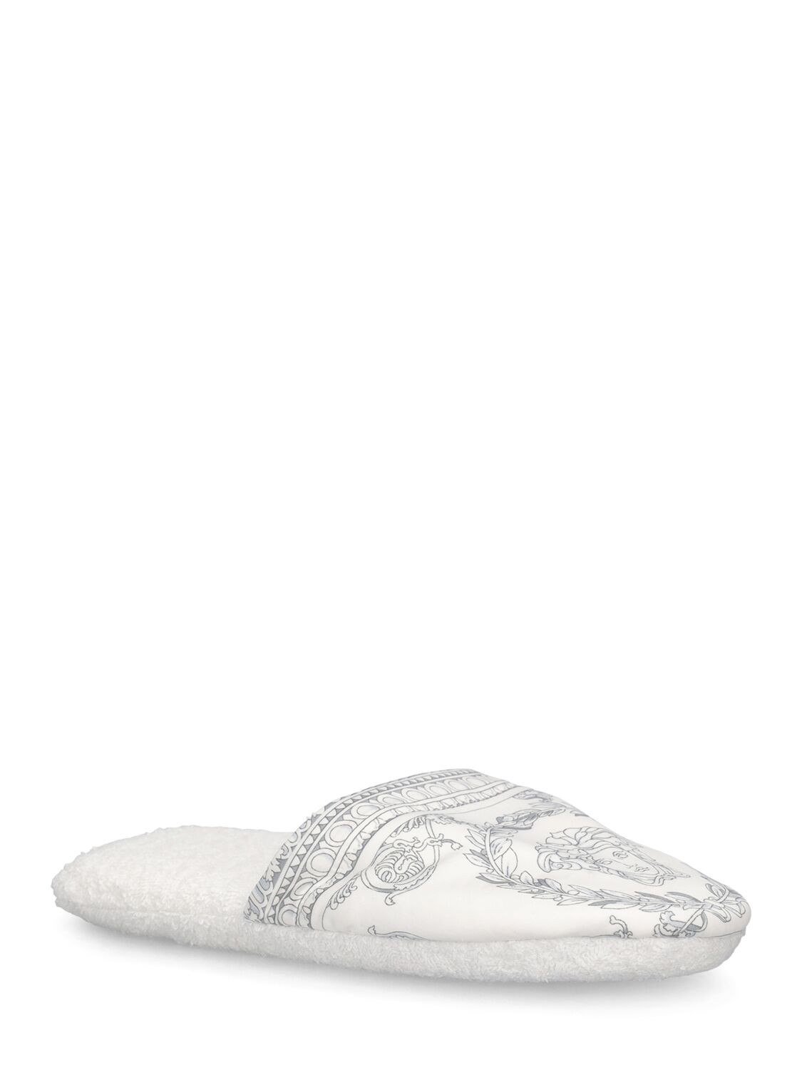 Shop Versace Barocco & Robe Cotton Slippers In White