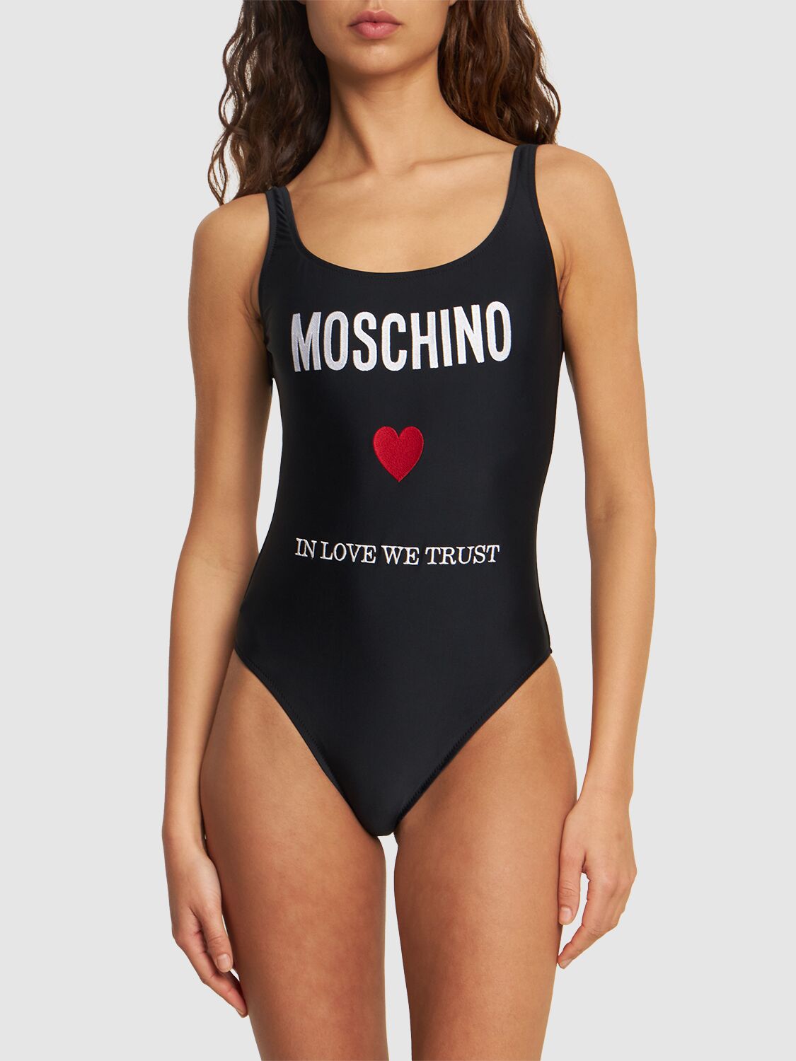 Shop Moschino Logo Lycra One Piece Swimsuit In Black