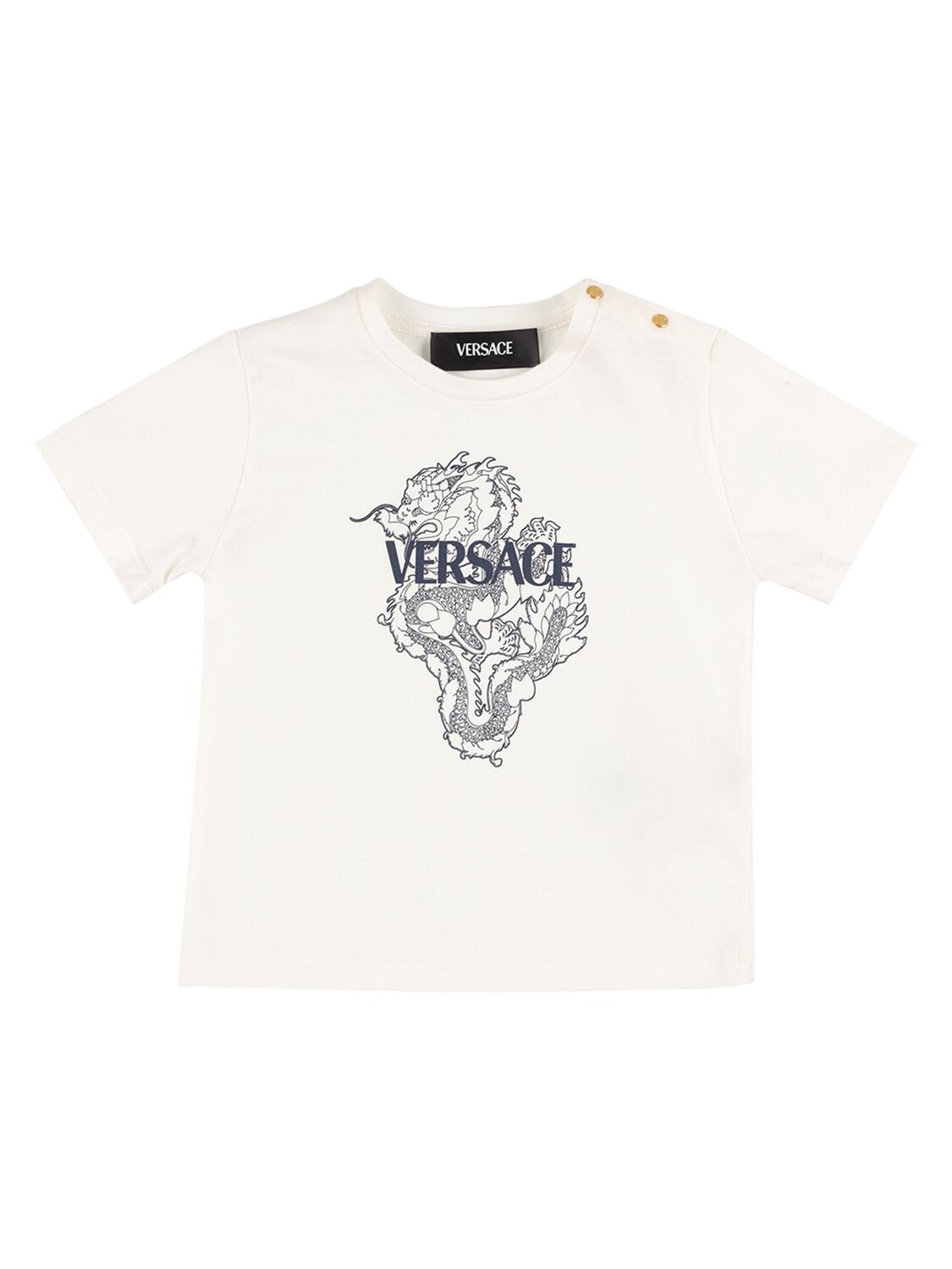 Versace Kids' Dragan Printed Cotton Jersey T-shirt In 화이트,블루