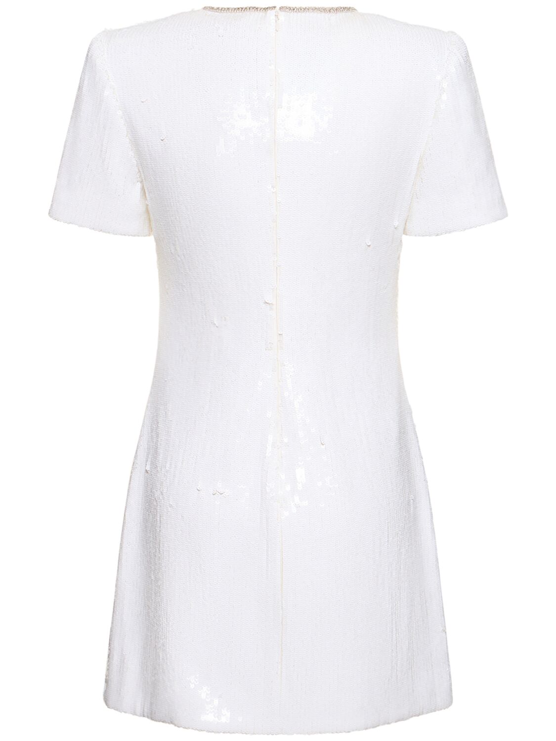Shop Self-portrait Sequined Short Sleeve Mini Dress In White