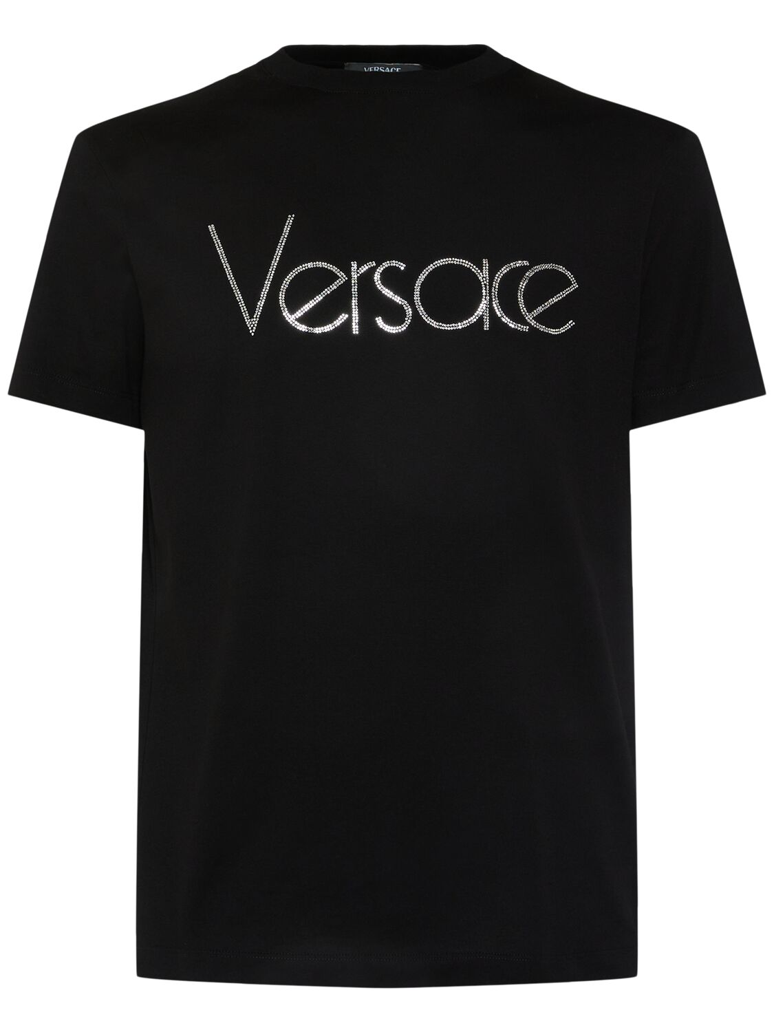 Versace Logo Embroidered T-shirt In Black