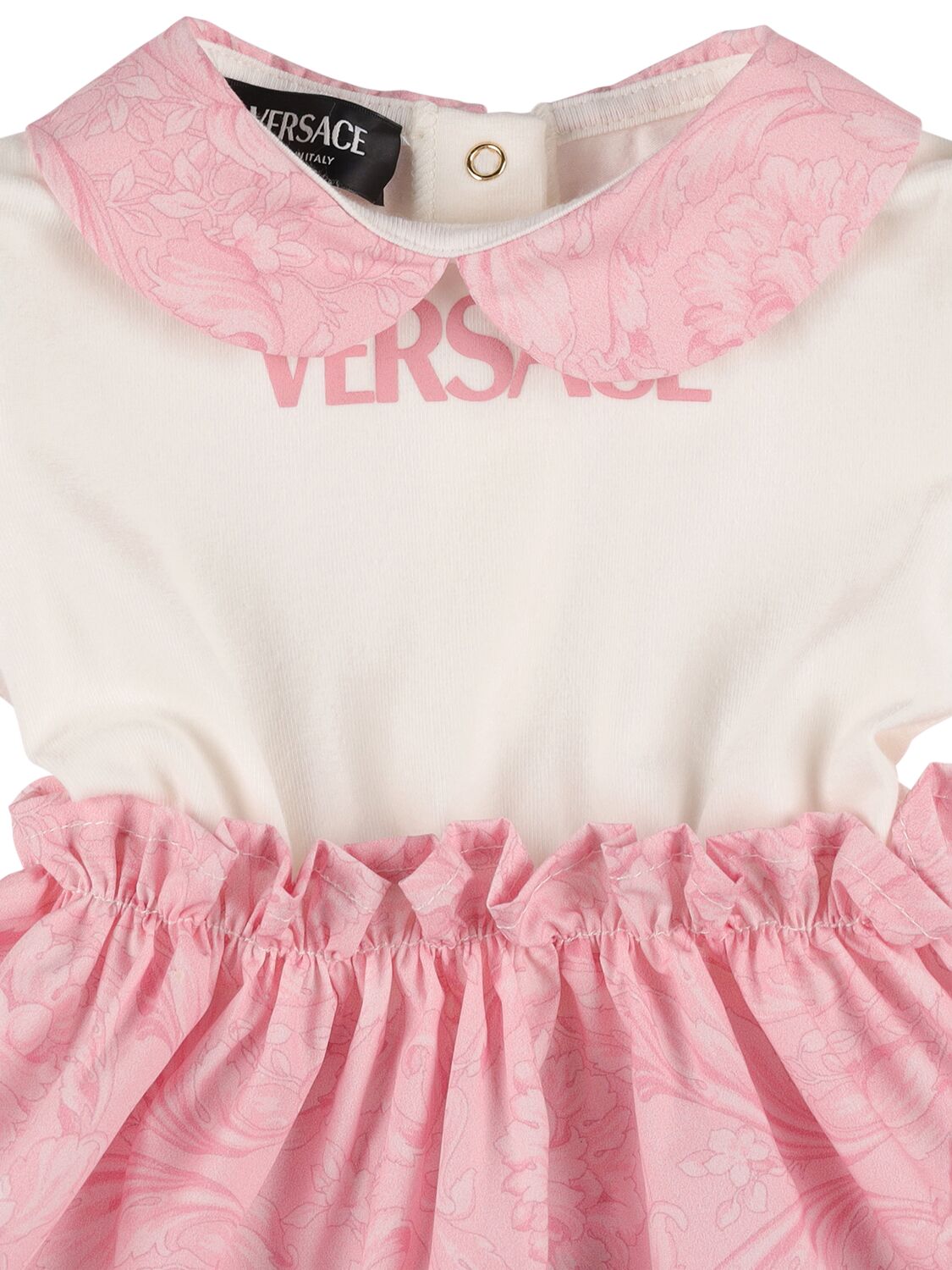 Shop Versace Cotton Jersey Dress & Diaper Cover In White,pink