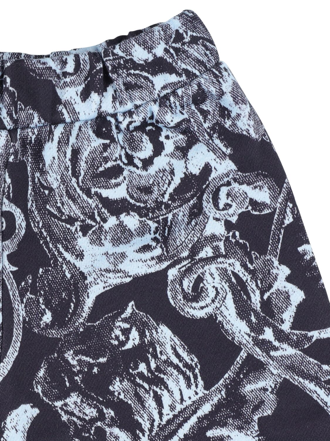 Shop Versace Baroque Print Cotton Fleece Shorts In Dunkelblau