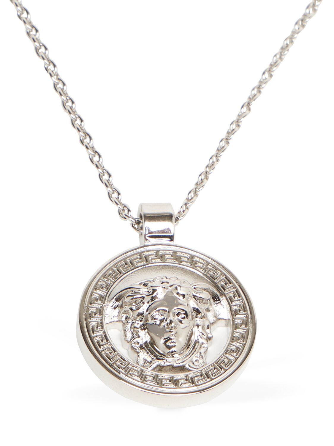 Shop Versace Metal Necklace Logo Charm In 3j030-palladium