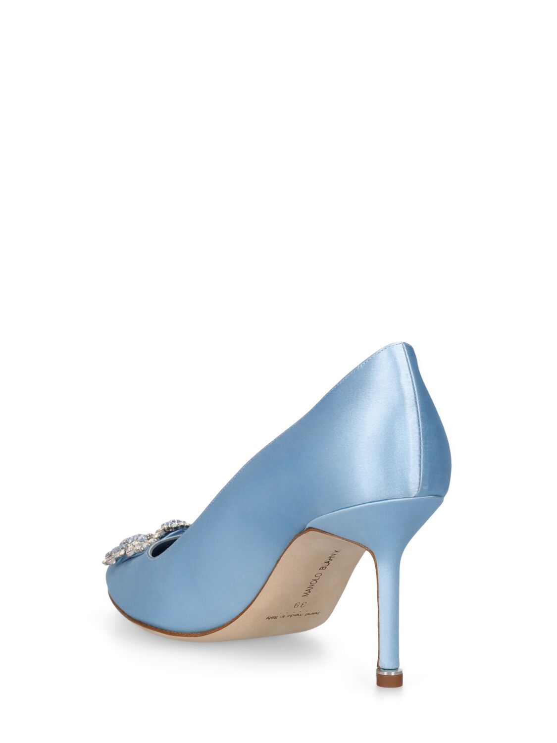 Shop Manolo Blahnik 70mm Hangisi Satin Pumps In 라이트 블루