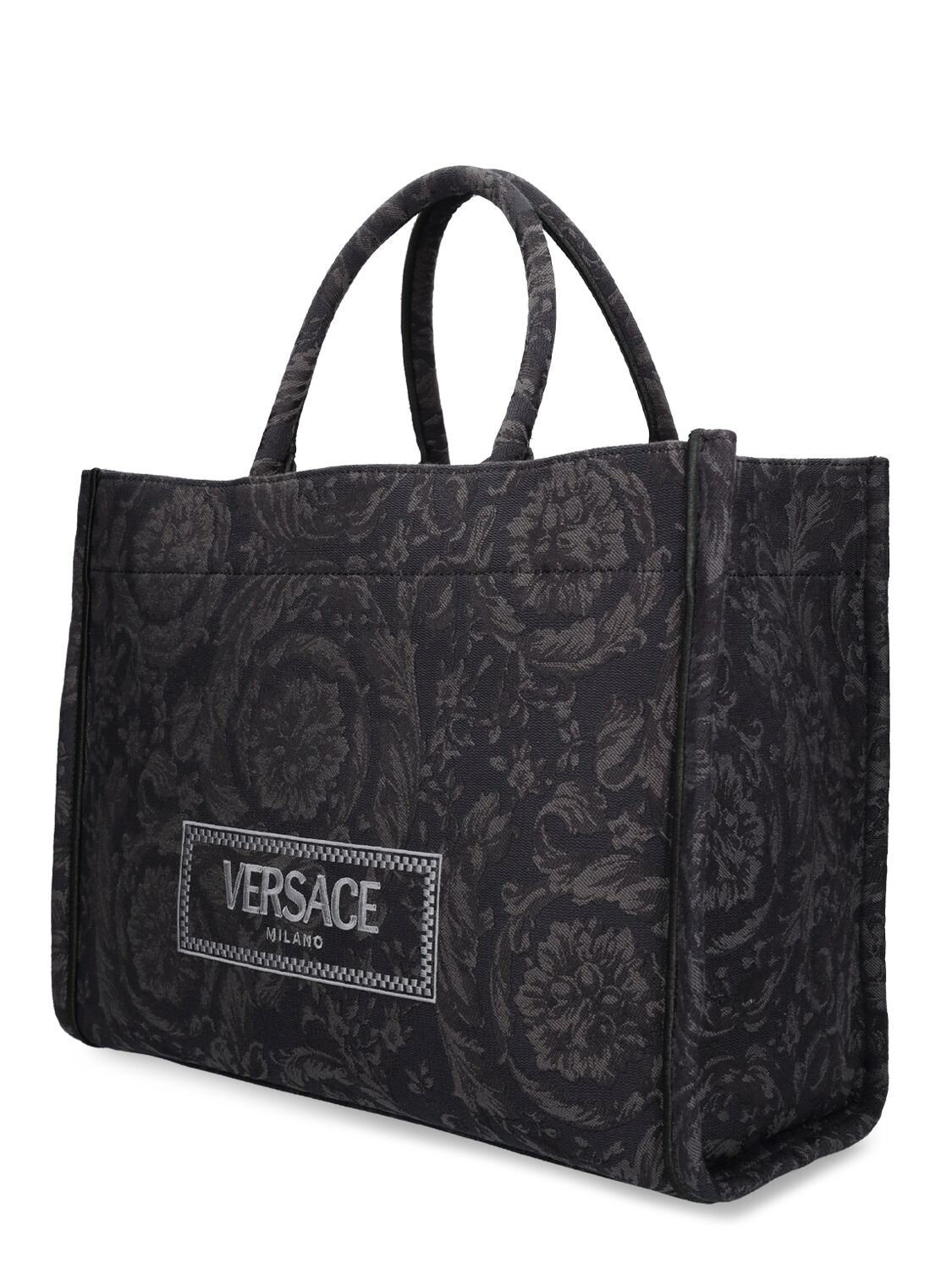 Shop Versace Large Tech Jacquard Tote Bag In Schwarz