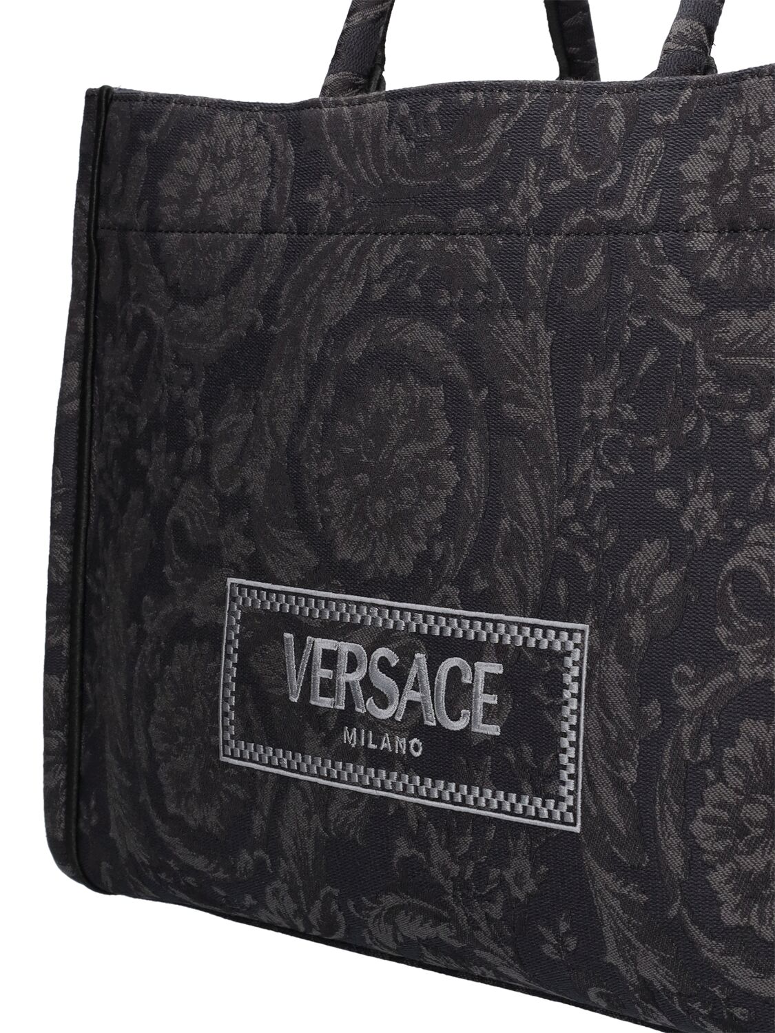 Shop Versace Large Tech Jacquard Tote Bag In Schwarz