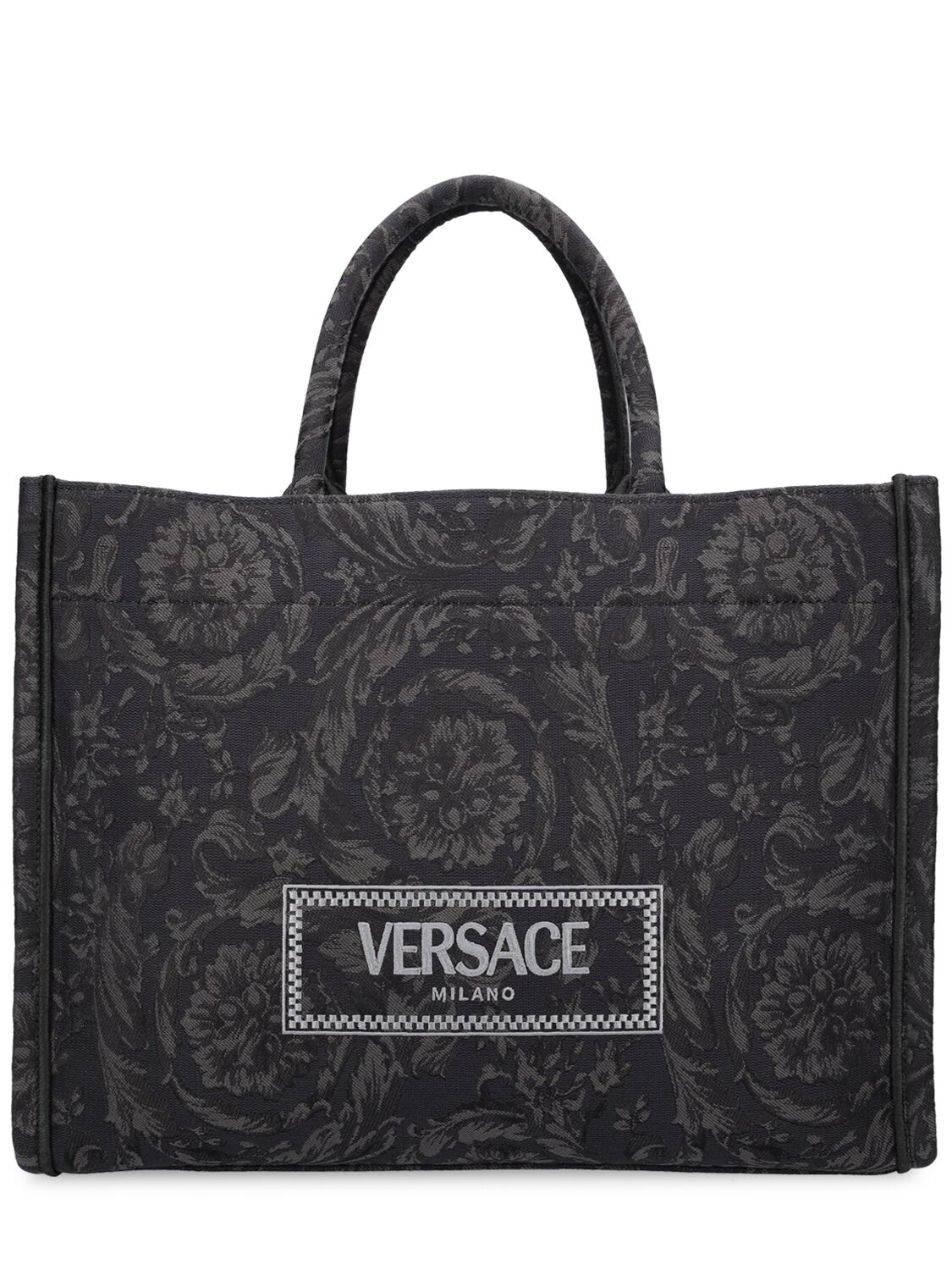 Versace Large Barocco Athena Jacquard Tote Bag In Black_black__gold