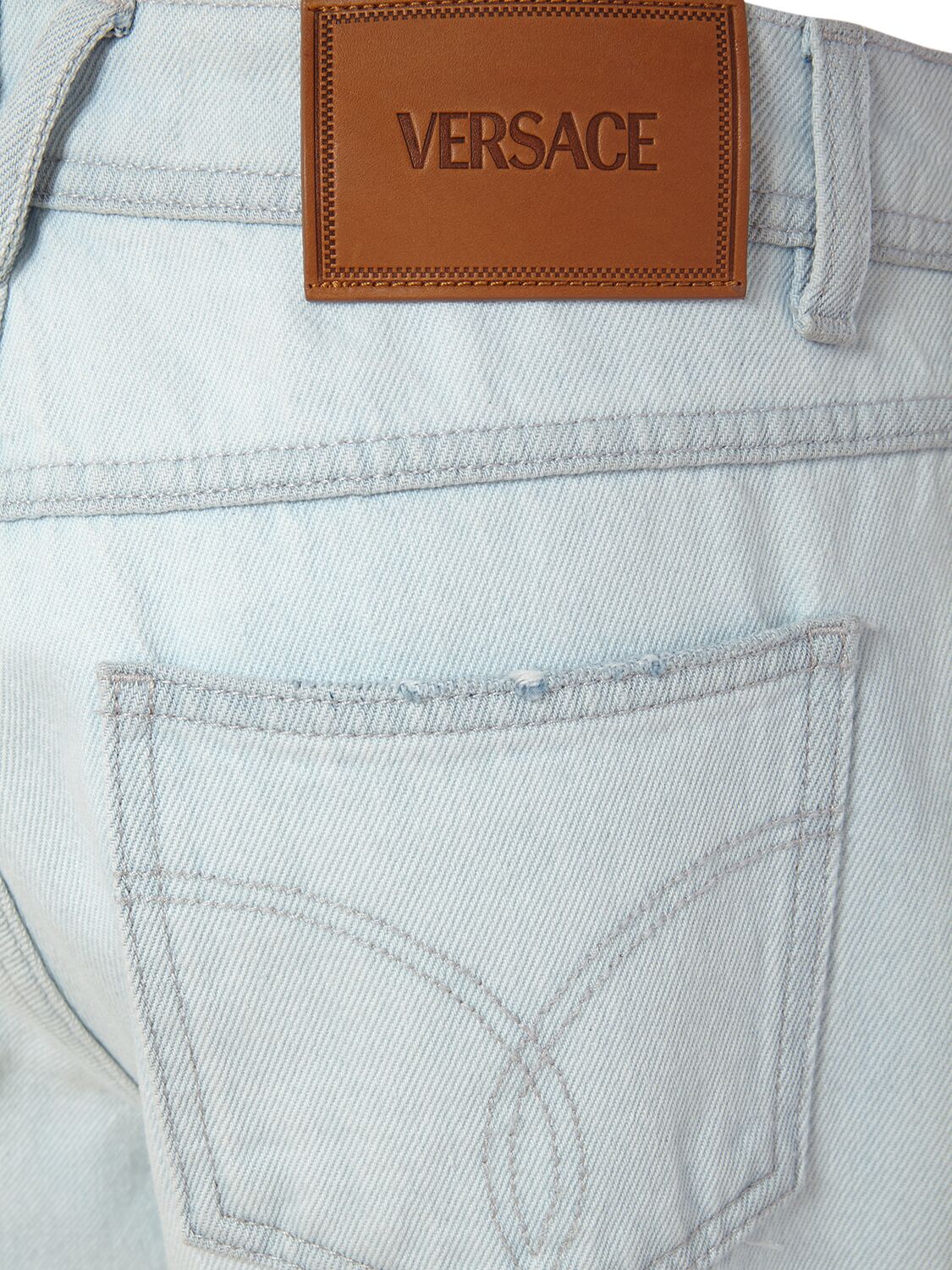 Shop Versace Denim Straight Jeans In Light Blue