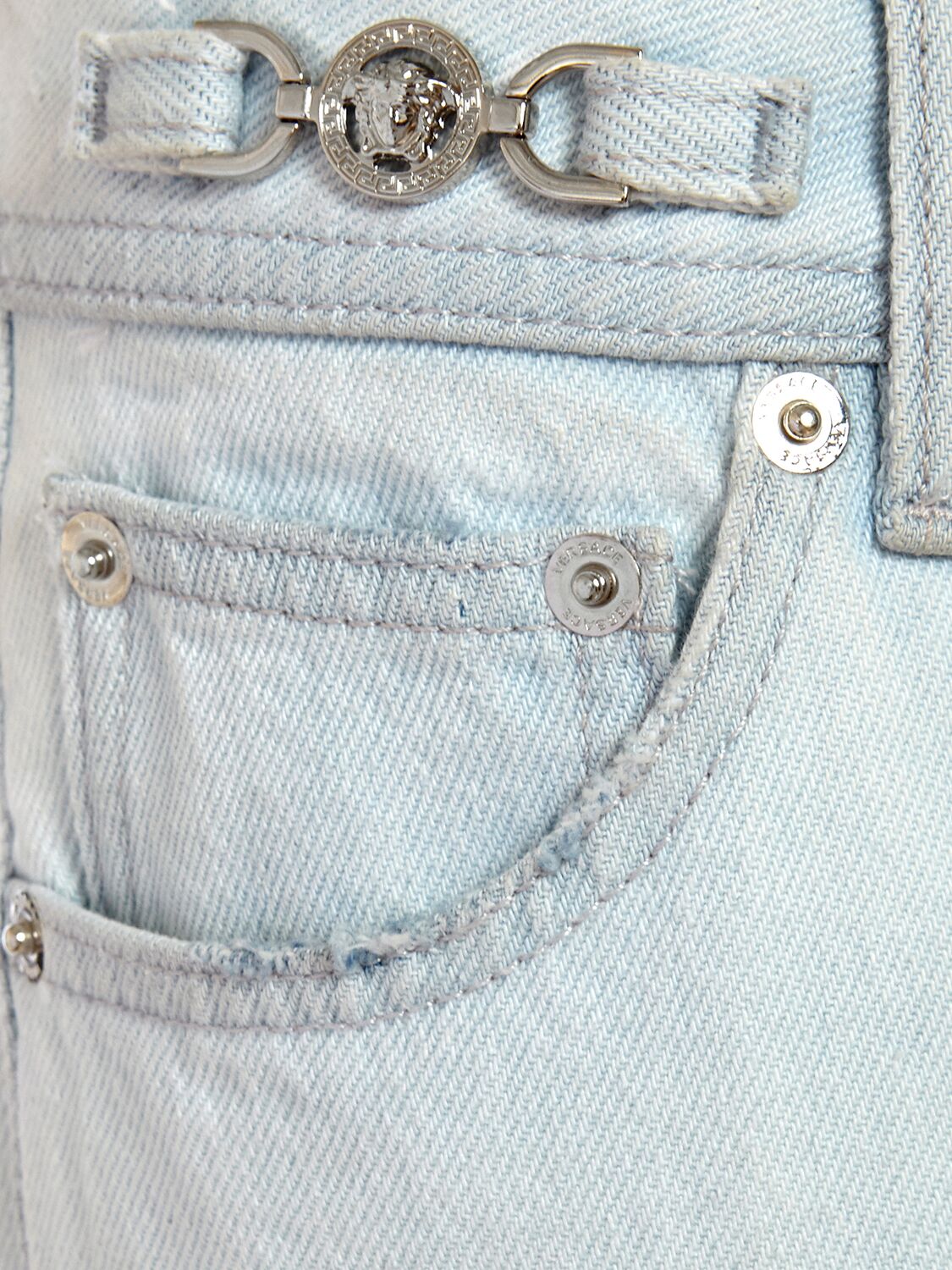 Shop Versace Denim Straight Jeans In Light Blue