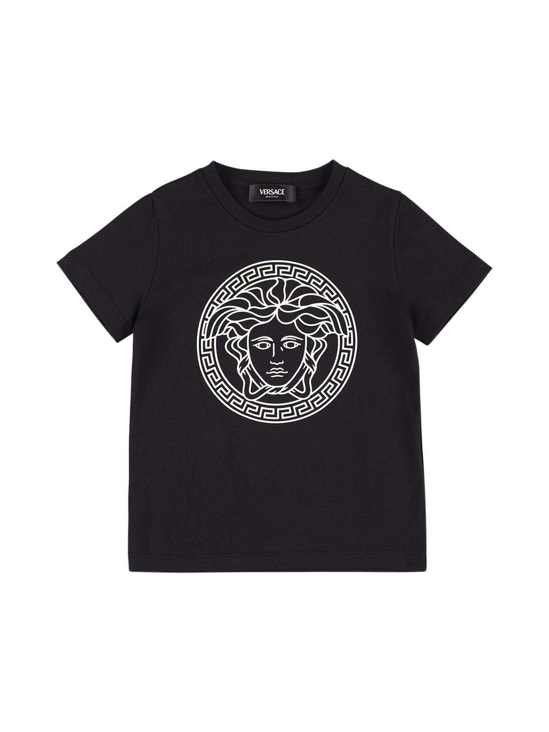 Versace Kids' T-shirt Aus Baumwolljersey Mit Medusadruck In Schwarz,weiss